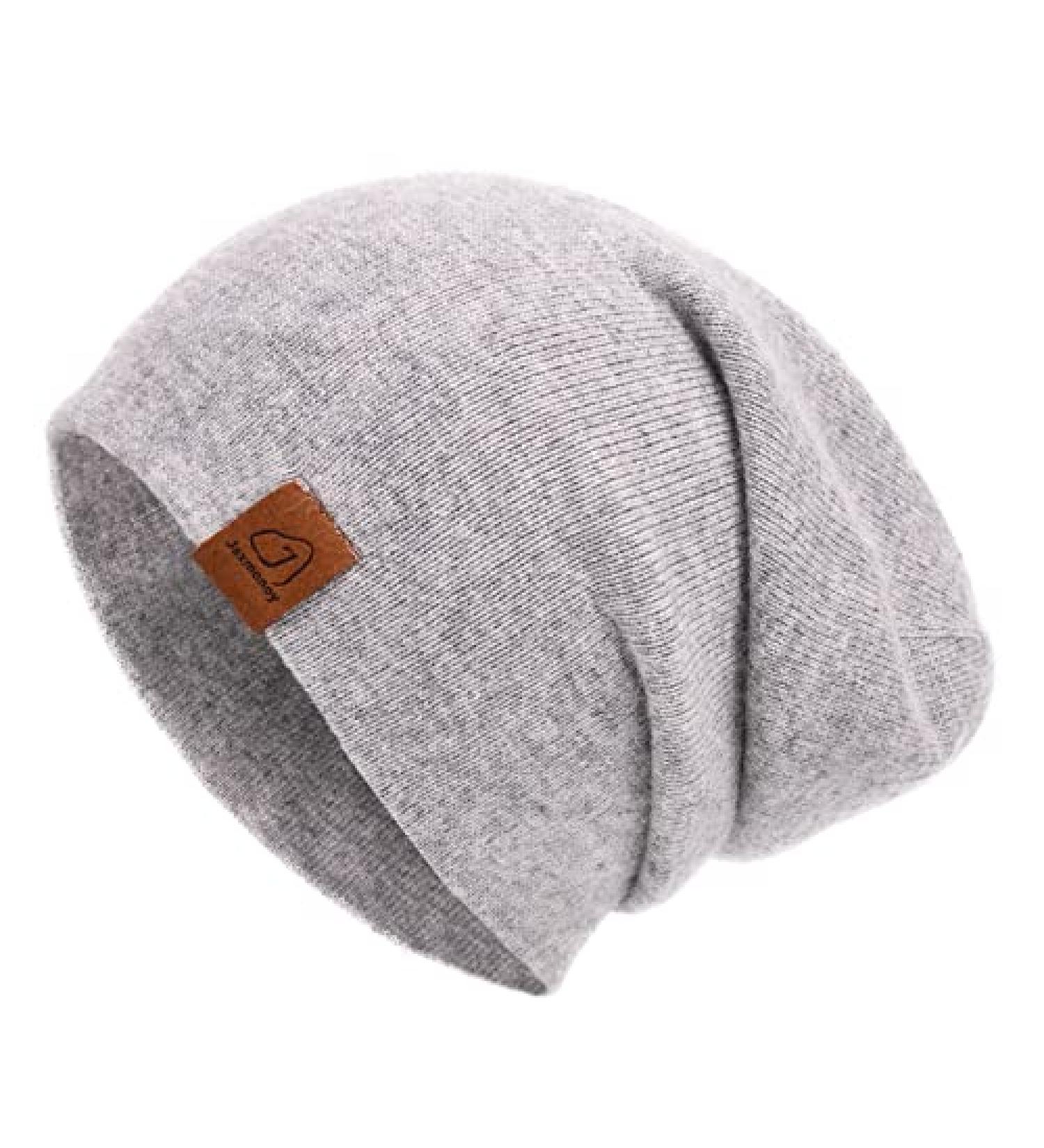 Jaxmonoy Wool Cashmere Slouchy Knit Beanie | Winter Hat for Women - Light Grey - Buy Online on SooperMarket.com