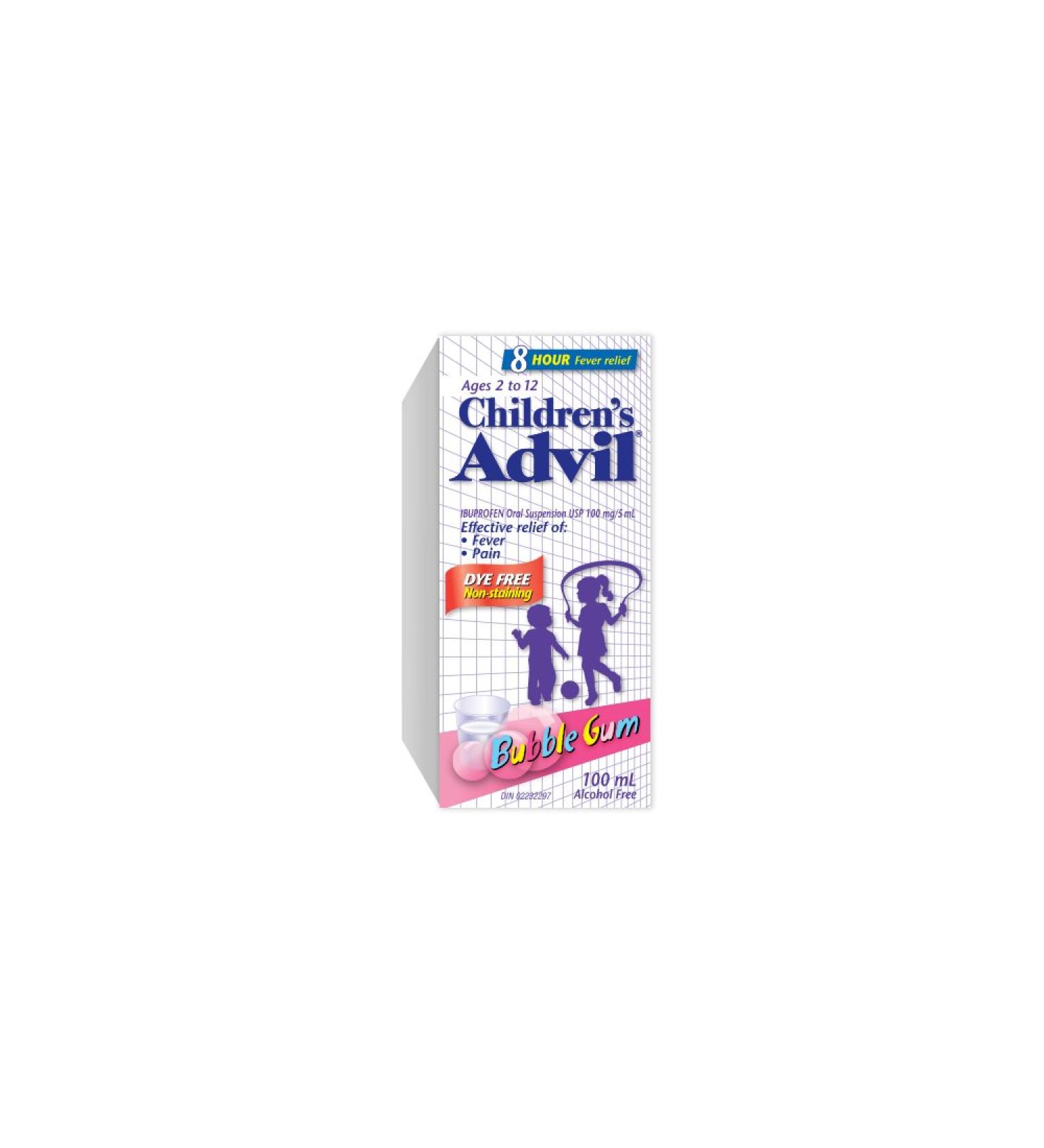 Children's Advil (100 mL Bubble Gum Flavour) Ibuprofen Suspension Dye Free Temporary Fever Reducer 100 ml (Pack of 1) Bubble Gum - Buy Online on SooperMarket.com