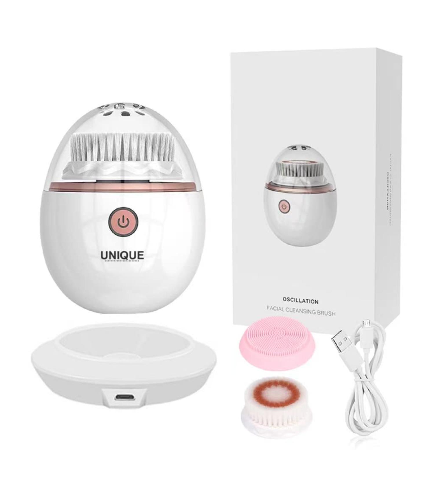 Vibrating Facial Cleansing Brush - 3-in-1 Electric Exfoliating Massager for Deep Cleaning | Waterproof & Rechargeable - White - Buy Online on SooperMarket.com