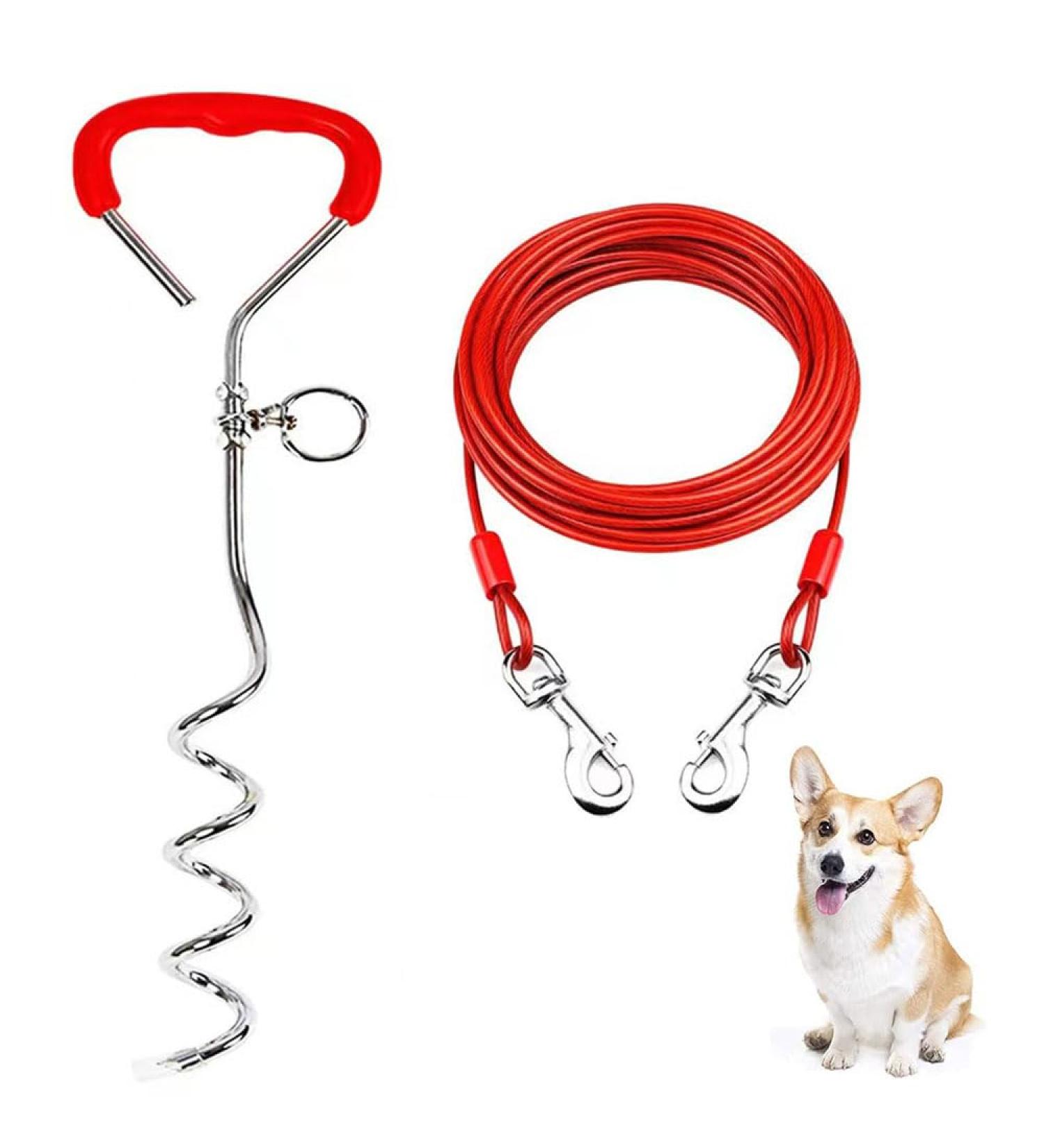 Mithui ju Dog Tie Out Cable and Stake Pet Traction Rop Heavy Duty Stake-Out Dog Spike Spiral Pet Ground Anchor Spike in Ground for Outdoor Camping Yard and Garden Small Medium Pets (16FT/5M Red) 16FT/5M Red - Buy Online on SooperMarket.com