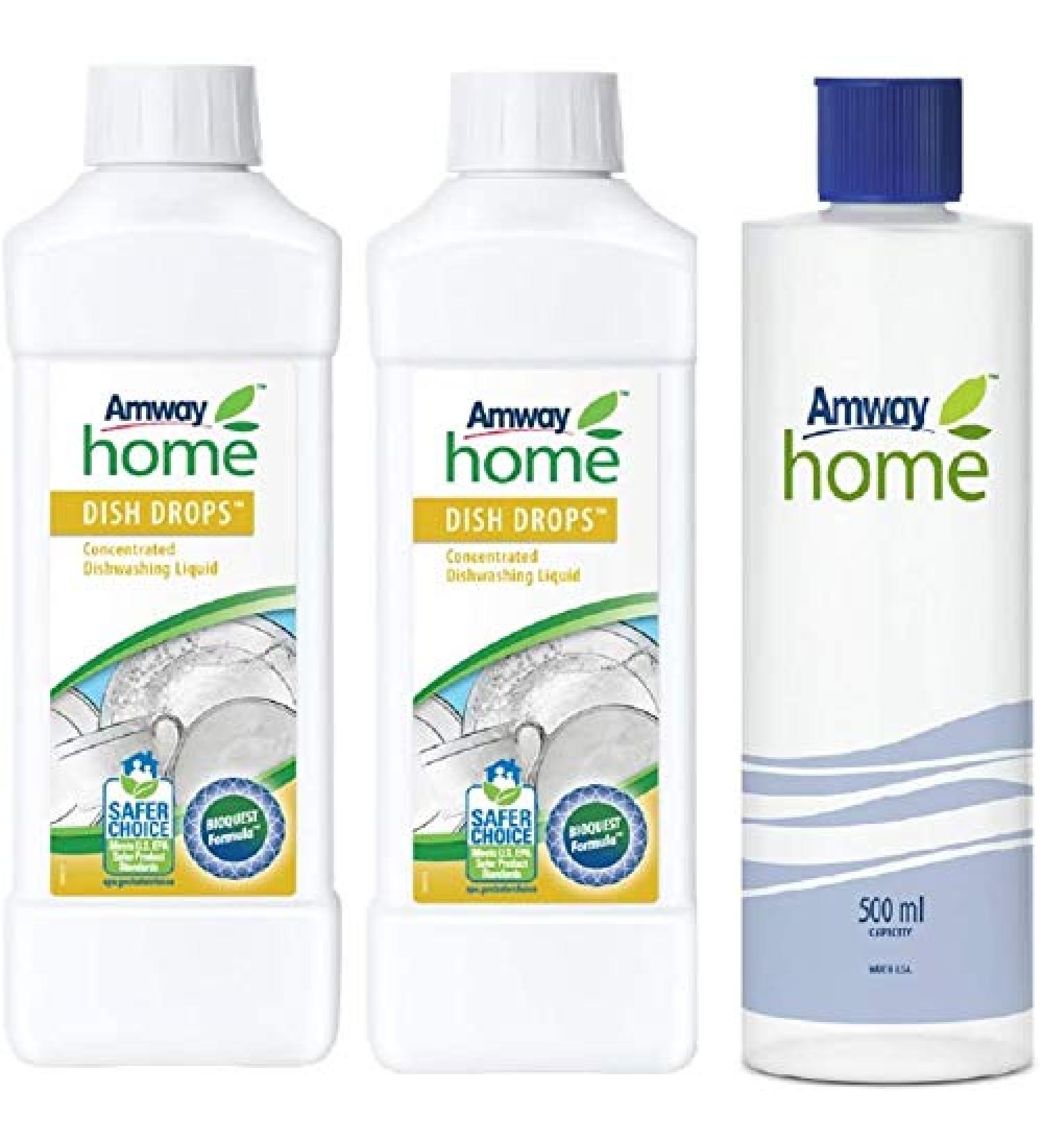 Dishwashing Liquid Biodrectable Concentrate Dish Drops 1L x 2Unds +1 Plastic Measuring Bottle AMWAY Home