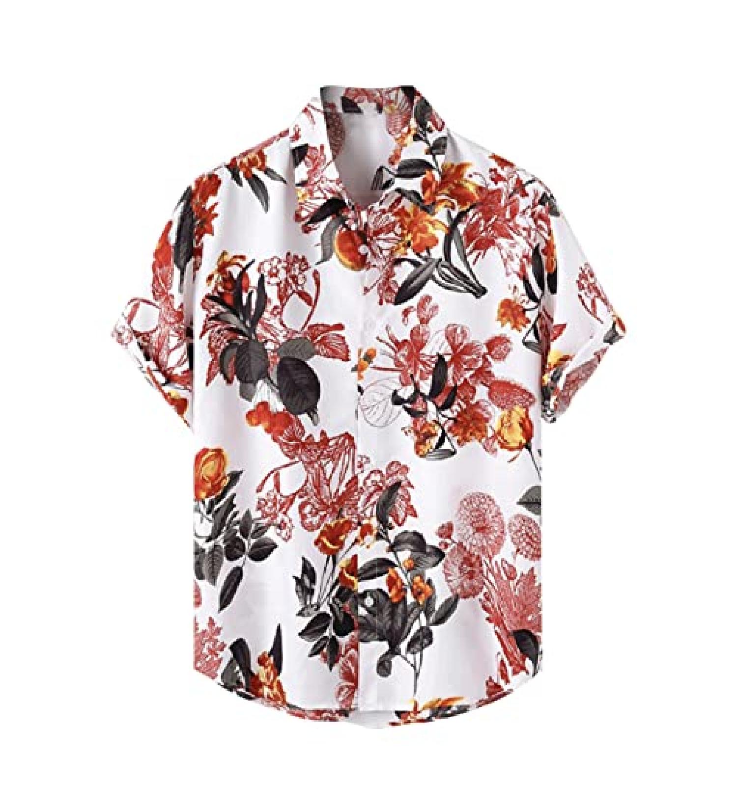 Mens Hawaiian Shirt Short Sleeve Floral Print Button Down Beach Casual Top - Dark Gray Navy, Medium - Buy Online on SooperMarket.com
