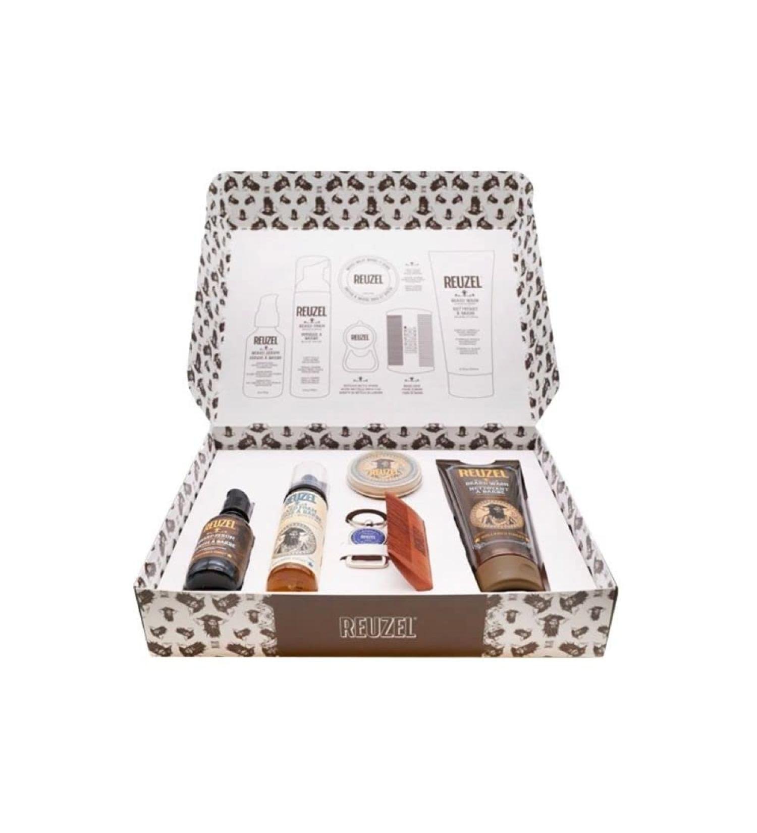 Reuzel Beard Care Set - 6pc Gift Box | Beard Oil Balm Shampoo Comb & Keychain - Wood & Spice Scent - Buy Online on SooperMarket.com