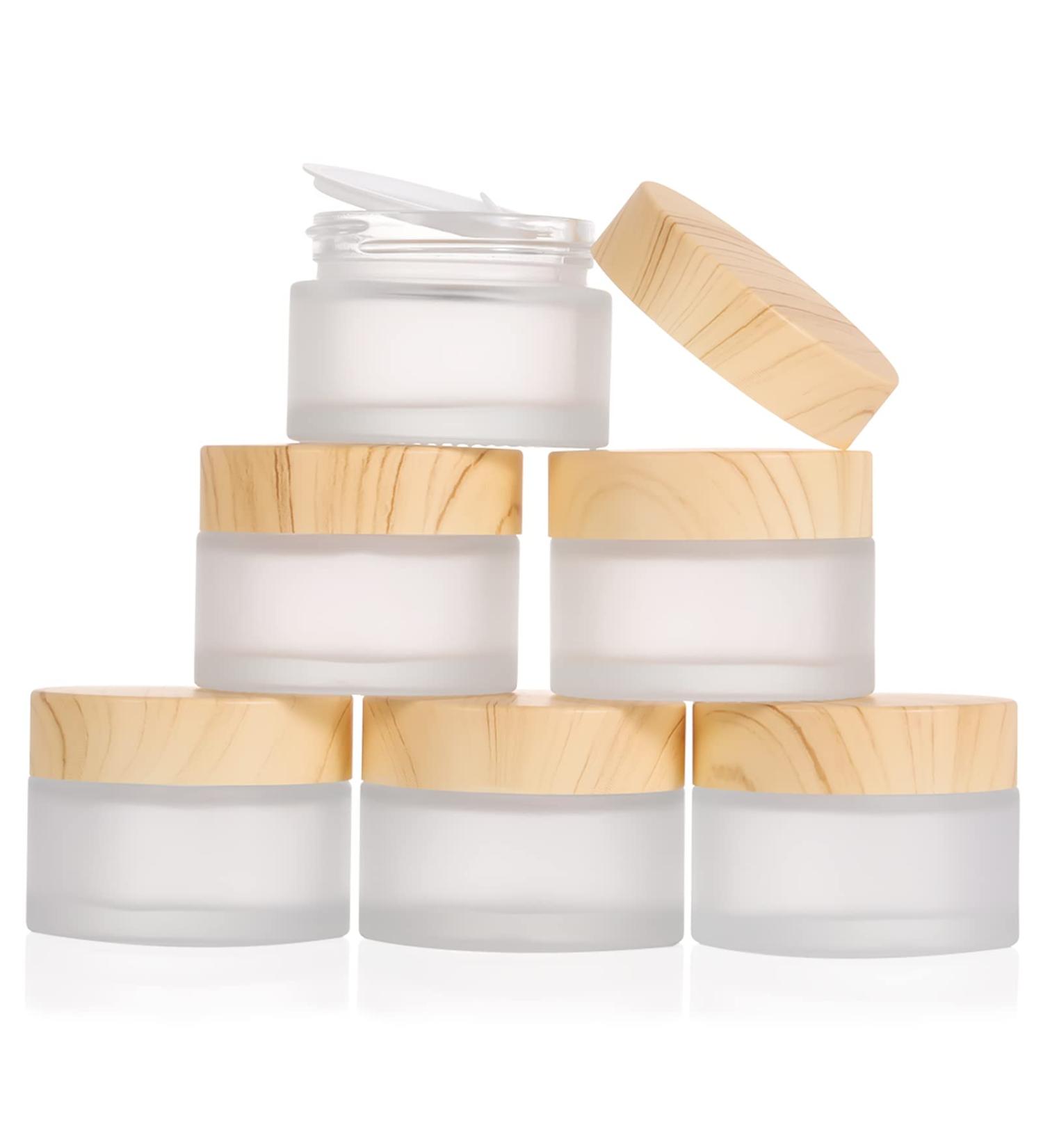 6-Pack 30ml Glass Jars with Wooden Covers - Travel Containers for Cosmetics Lip Balm & Creams | Ideal for Sampling - Buy Online on SooperMarket.com