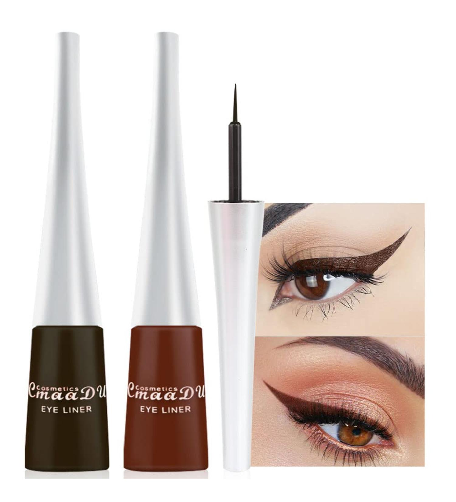 Dark Brown Coffee Liquid Eyeliner Set - Waterproof Colored Eye Liners for Women - Stamps Shapes, 2Pcs - Delineadores de Colores para Ojos - Long-Lasting Formula - Pack of 1 - Buy Online on SooperMarket.com