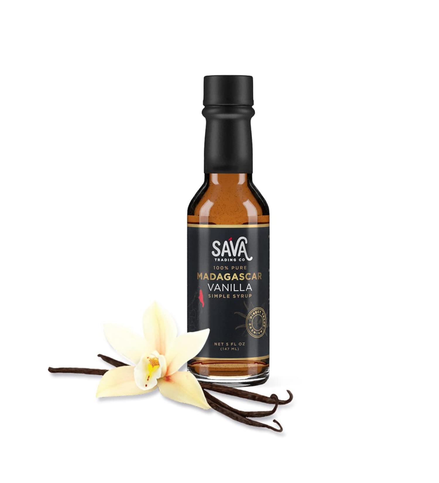 SAVA Madagascar Vanilla Bean Syrup - 100% Pure Gourmet Vanilla w/Organic Cane Sugar - Perfect for Desserts, Cocktails, Ice Cream & Coffee - 5oz - Buy Online on SooperMarket.com