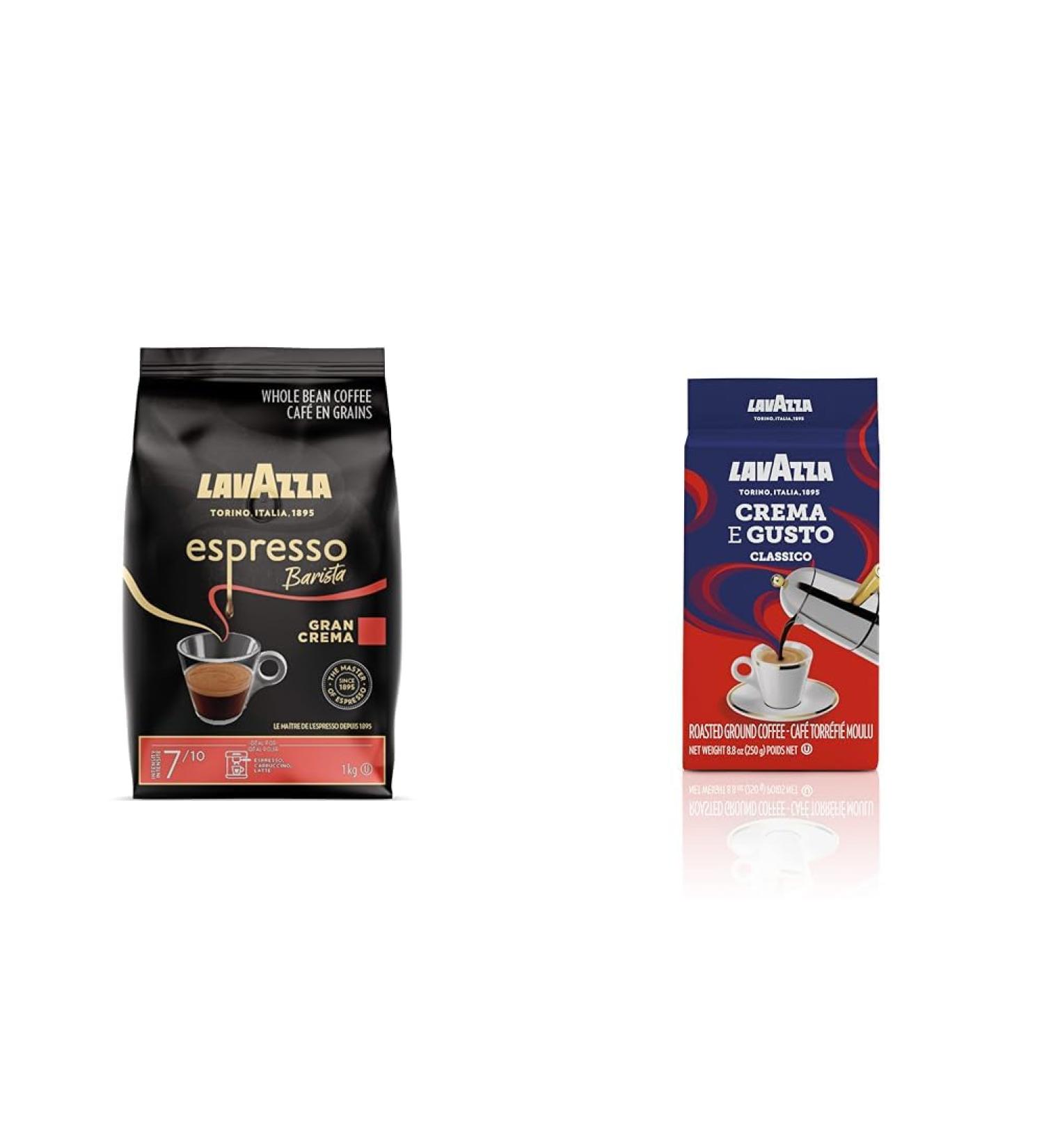 Lavazza Espresso Gran Crema Beans 1000gm(Packaging May Vary) & Lavazza Crema E Gusto Ground Coffee Blend Espresso Dark Roast 250 g Brick - Authentic Italian - Buy Online on SooperMarket.com