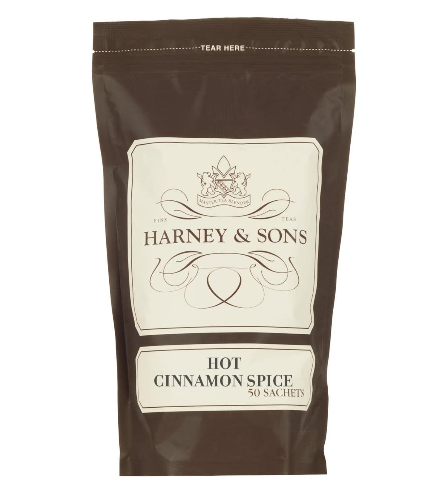 Harney and Sons Hot Cinnamon Spice, Bag of 50 Sachets, Black Tea w/ Orange Pieces and Cloves