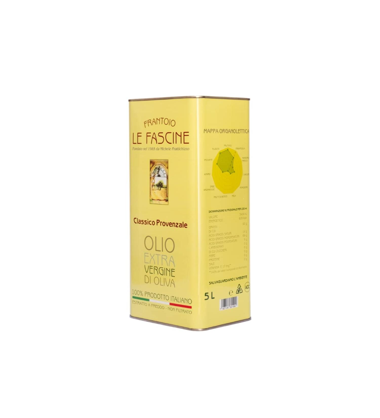 Le Fascine 100% Italian Pugliese Extra Virgin Olive Oil - Premium 5L Can | Authentic Provencal Olives - Buy Online on SooperMarket.com
