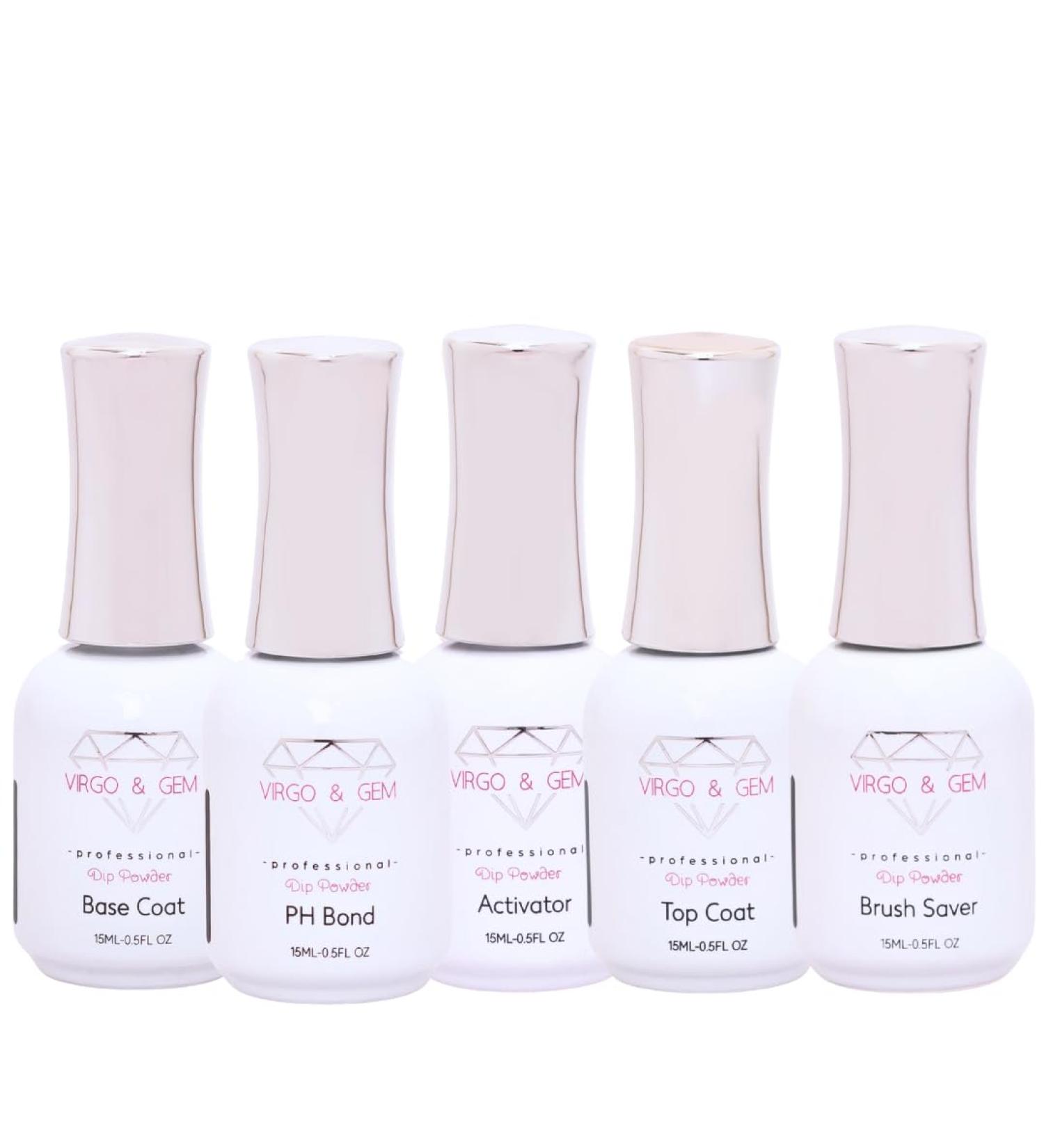 Virgo & Gem 15ml Dip Powder Set - Base Coat Top Coat Activator & Brush Saver | International Shipping - Buy Online on SooperMarket.com