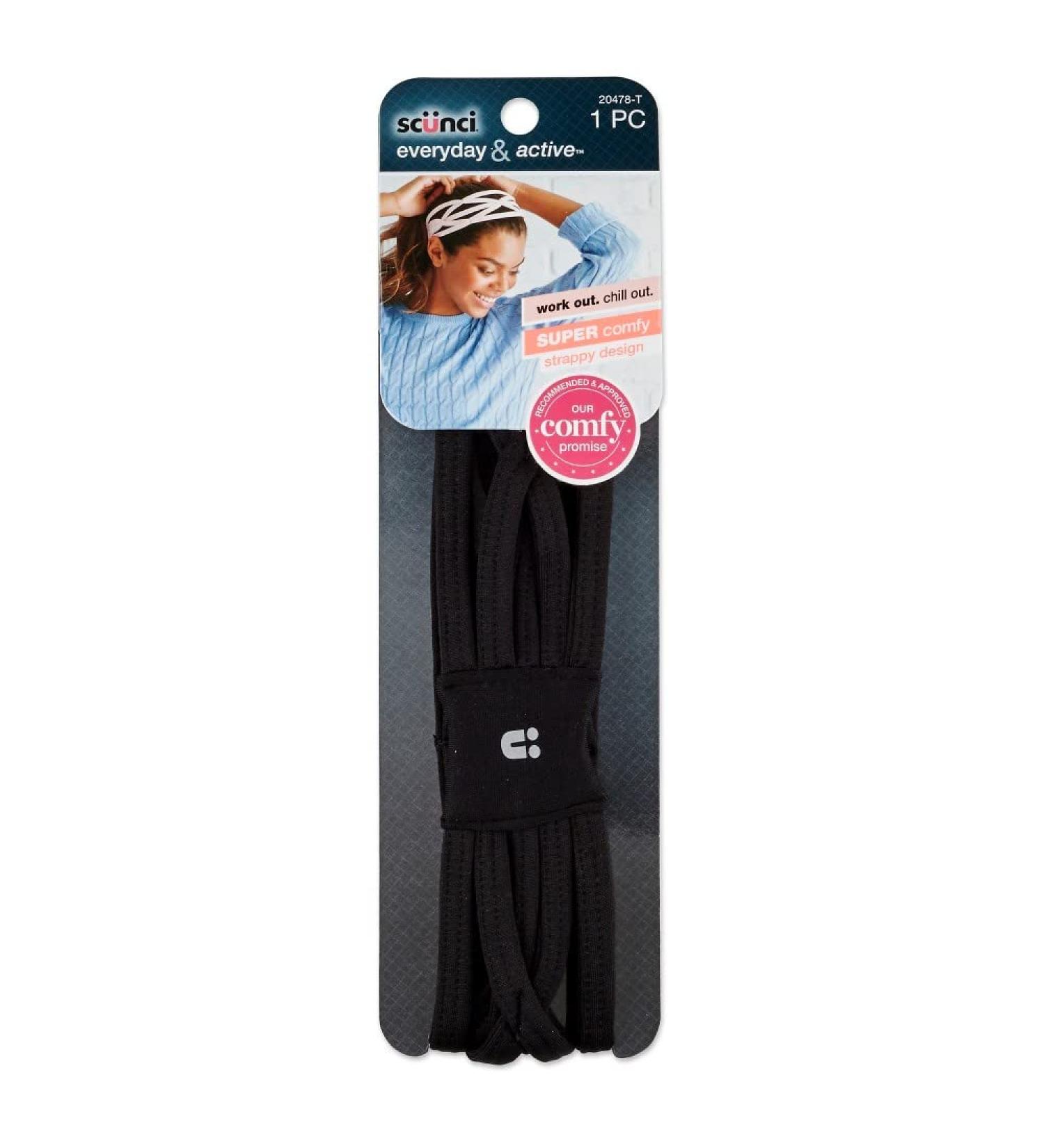 Scunci Everyday & Active Workout Strappy Design Headband Black 1-Count