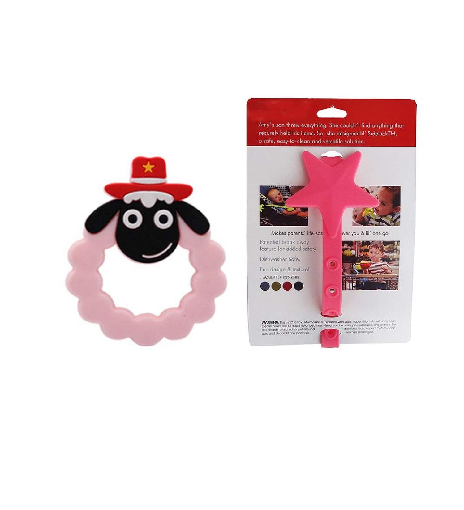 Eco-Friendly Baby Bite Ring Holder - Sore Gums Relief - BPA Free Pink Sheep Design - Buy Online on SooperMarket.com
