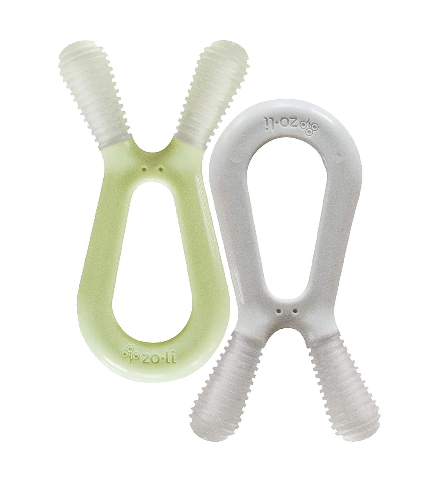 ZoLi Bunny Baby Teether | Molar Gum Relief Toy for Babies | BPA-Free | Pack of 2 | Sage Green & Ash Grey - Buy Online on SooperMarket.com