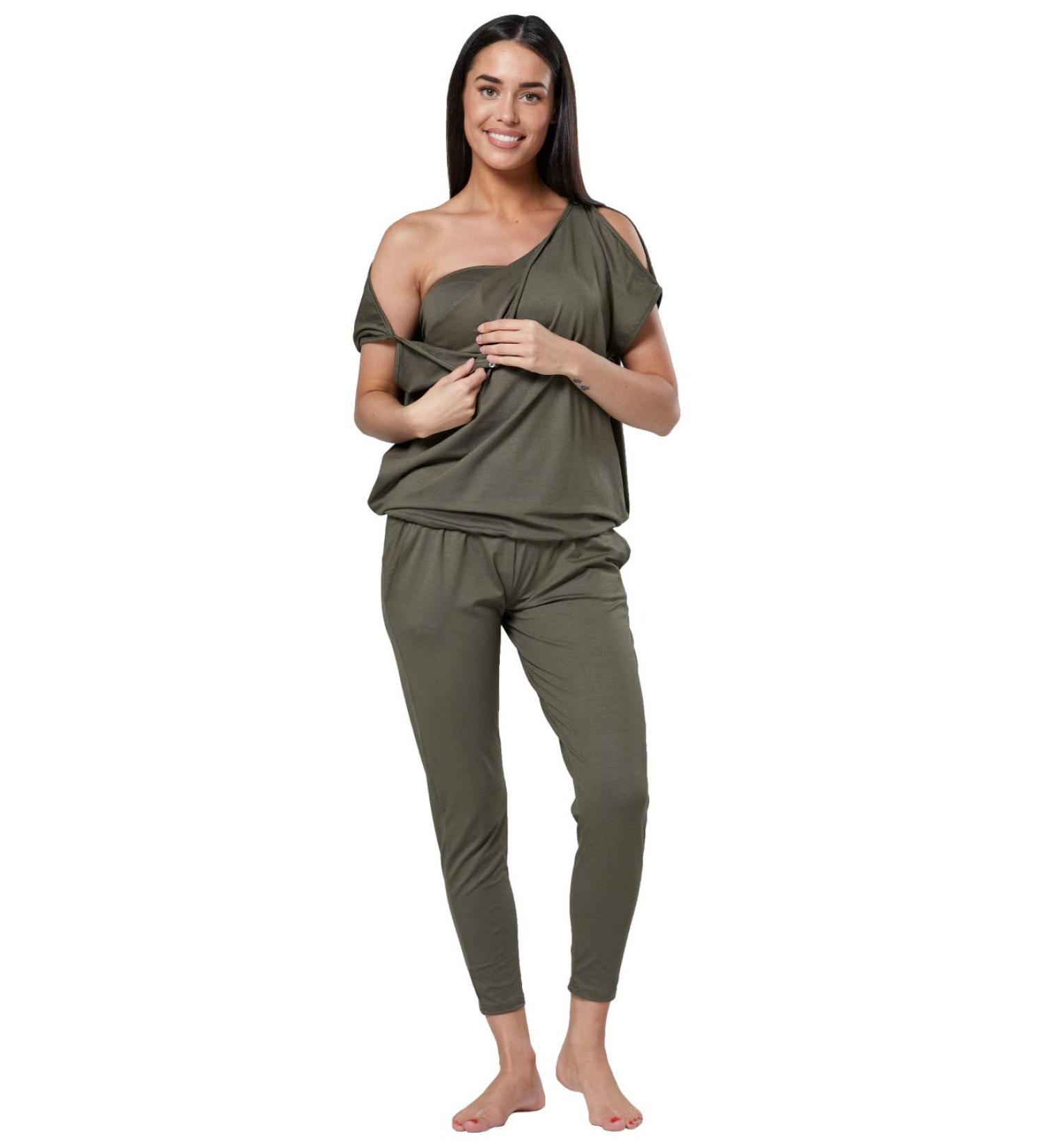 Happy Mama Maternity Breastfeeding Lounge Top Joggers Pyjamas Set - Khaki | Comfortable Nursing Pajamas for Women - Buy Online on SooperMarket.com