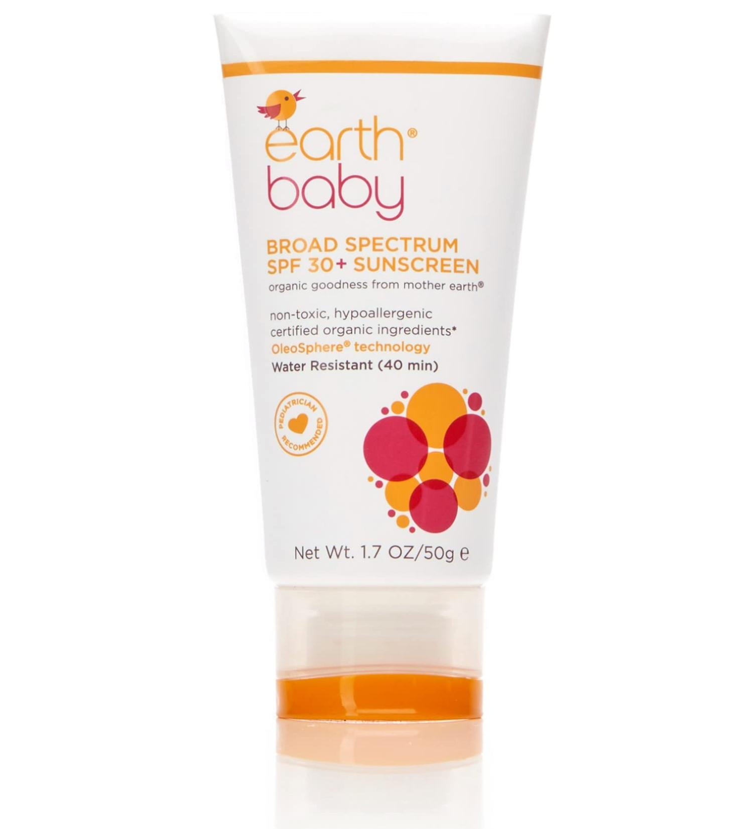Earth Baby Broad Spectrum SPF 30+ Sunscreen | Reef Safe, Water-Resistant, Hypoallergenic | Natural & Organic UVA/UVB Protection for Babies, Toddlers & Kids - 1.7 Fl Oz - Buy Online on SooperMarket.com