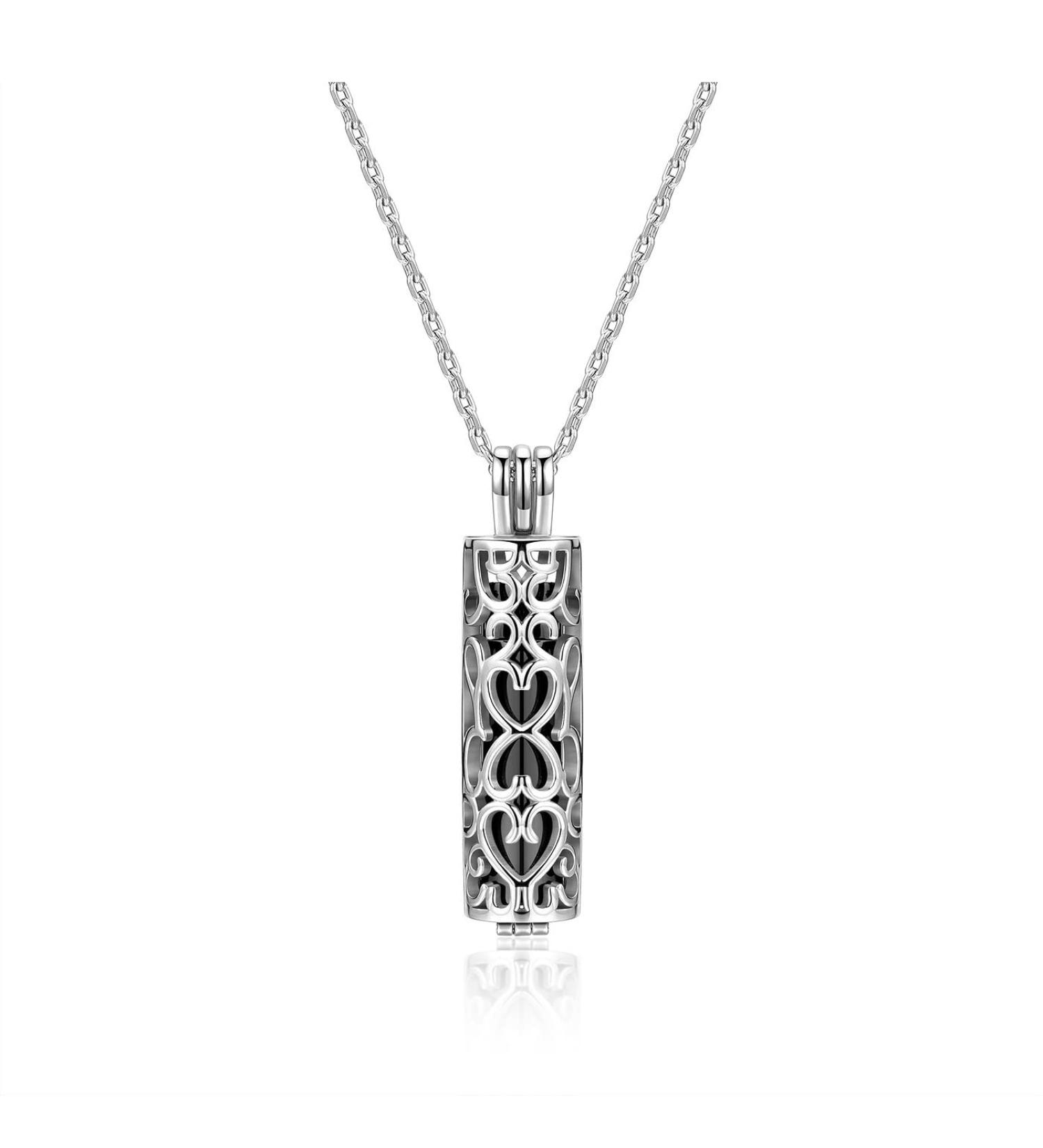 PiercingJak Hollow Flower Cylinder Cremation Necklace for Ashes - Stainless Steel Memorial Locket Keepsake for Women Men Pet Black - Buy Online on SooperMarket.com