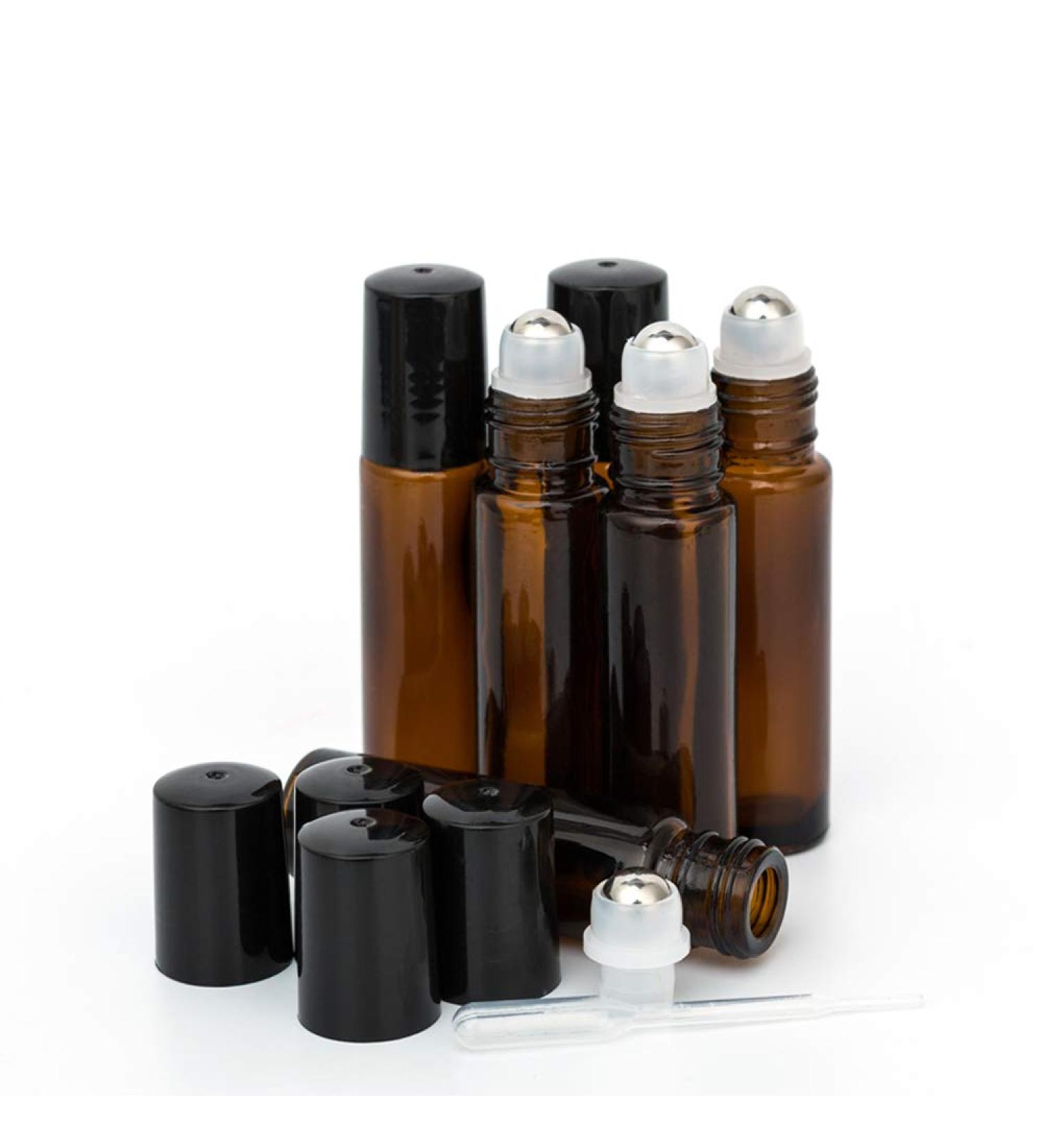 ZEJIA 10ml Amber Glass Essential Oil Roller Bottles 6Pack with Stainless Steel Roller Ball and Droppers - 10-6pcs Brown - Buy Online on SooperMarket.com