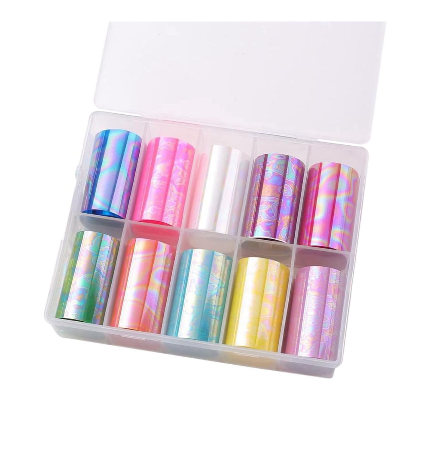 10 Rolls Nail Foil Nail Transfer Foil Holographic Nail Art Foil Decals for Nails Fingernail Stickers - Buy Online on SooperMarket.com