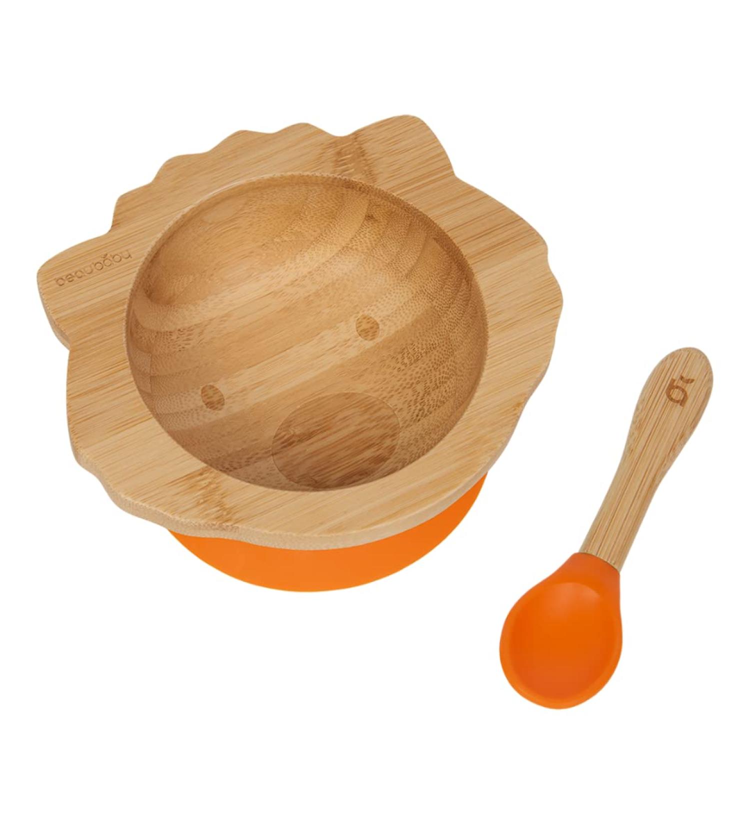 Beaubaby Wombat Bamboo Suction Bowl and Spoon Set - Orange | Baby Feeding Bowl with Silicone Suction Ring - Buy Online on SooperMarket.com