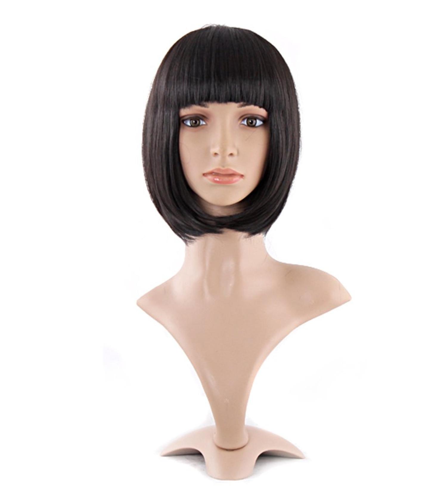 MapofBeauty 12 Fashion Lady Short Straight Bob Wig with Flat Bangs - Natural Black - Buy Online on SooperMarket.com