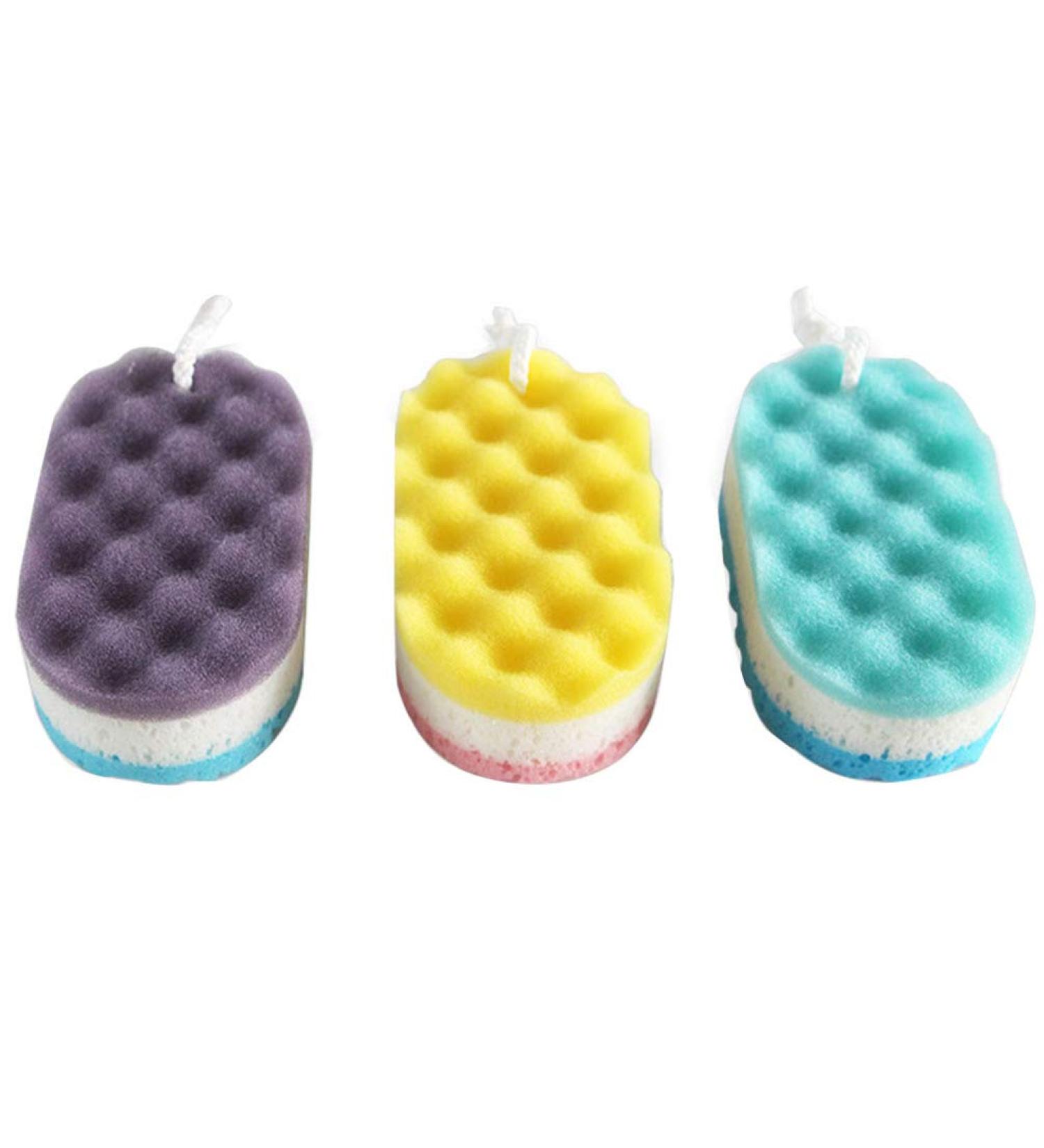 Supvox Bath Sponge Stool - 3 Pack Massager & Scrubber Pad for Peeling Skin | Yellow Red Blue | Perfect for Men & Women - Buy Online on SooperMarket.com