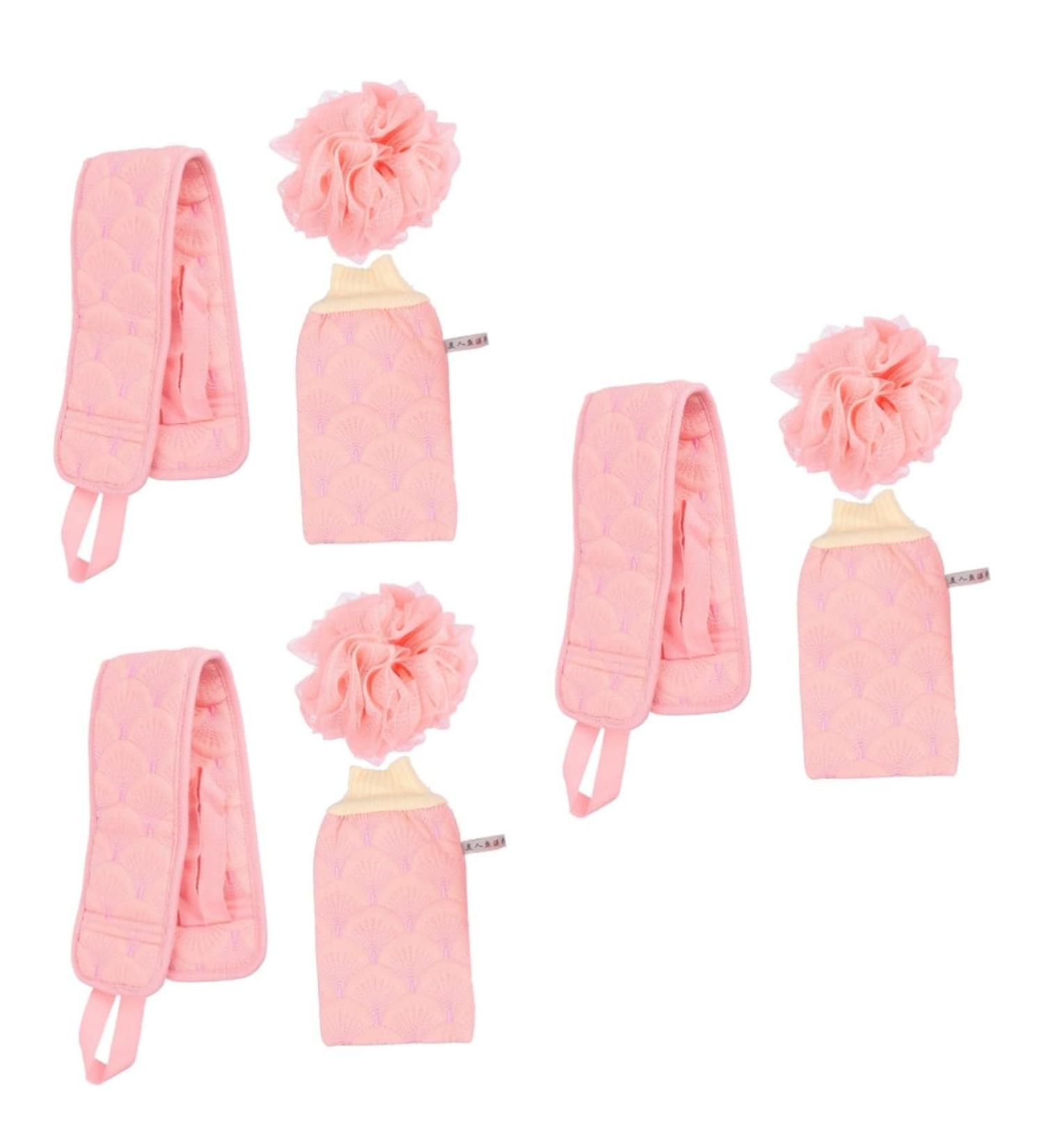 Housoutil 3 Sets Bath Sponge Set - Exfoliating Towel & Shower Pouf for Deep Cleaning - Buy Bathing Accessories Online - Rayon Pink - Buy Online on SooperMarket.com