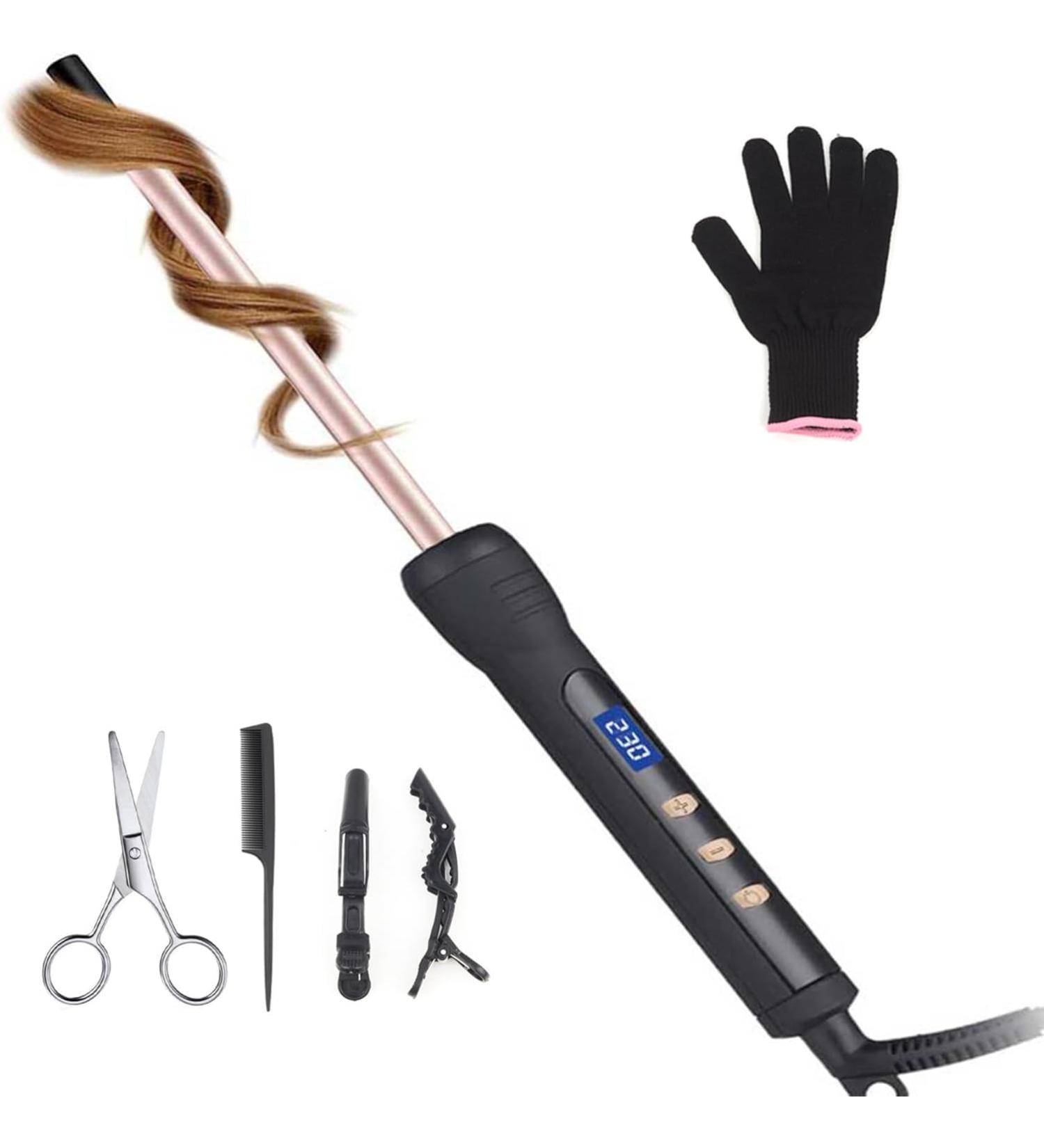 Curling Wand 9MM Thin Curling Iron Tight Curls LCD Display 100-230 C for All Hair Types Tourmaline Ceramic Barrel 30-Second Heat-Up Long&Short Hair Culer Pro Curling Tongs (Gold) - Buy Online on SooperMarket.com