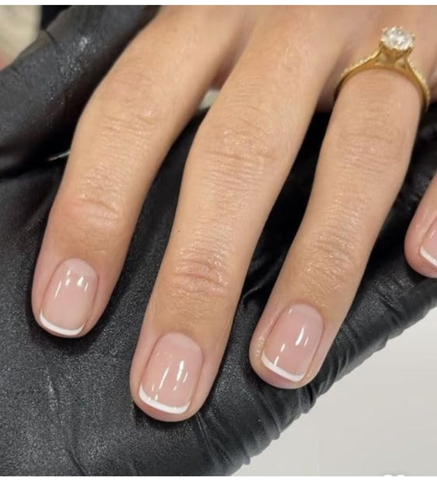 Mouyouglow Short Squoval Nude French Press-On Nails | White Tip Acrylic Fake Nails with Glue - Perfect for Effortless Style - Buy Online on SooperMarket.com