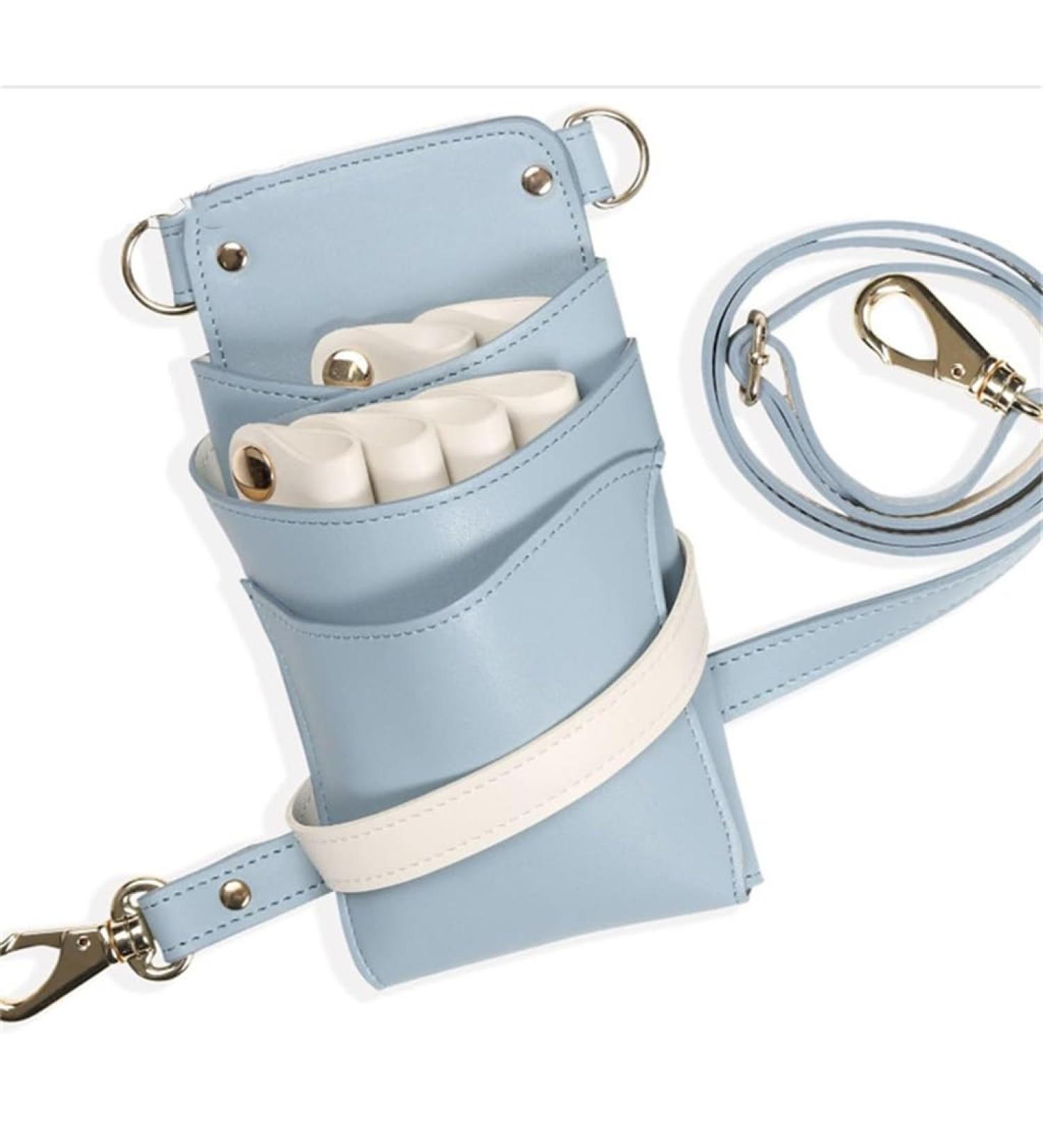 Color Block Leather Hair Salon Styling Toolkit - Blue Crossbody Bag for Hair Stylists | International Shipping - Buy Online on SooperMarket.com