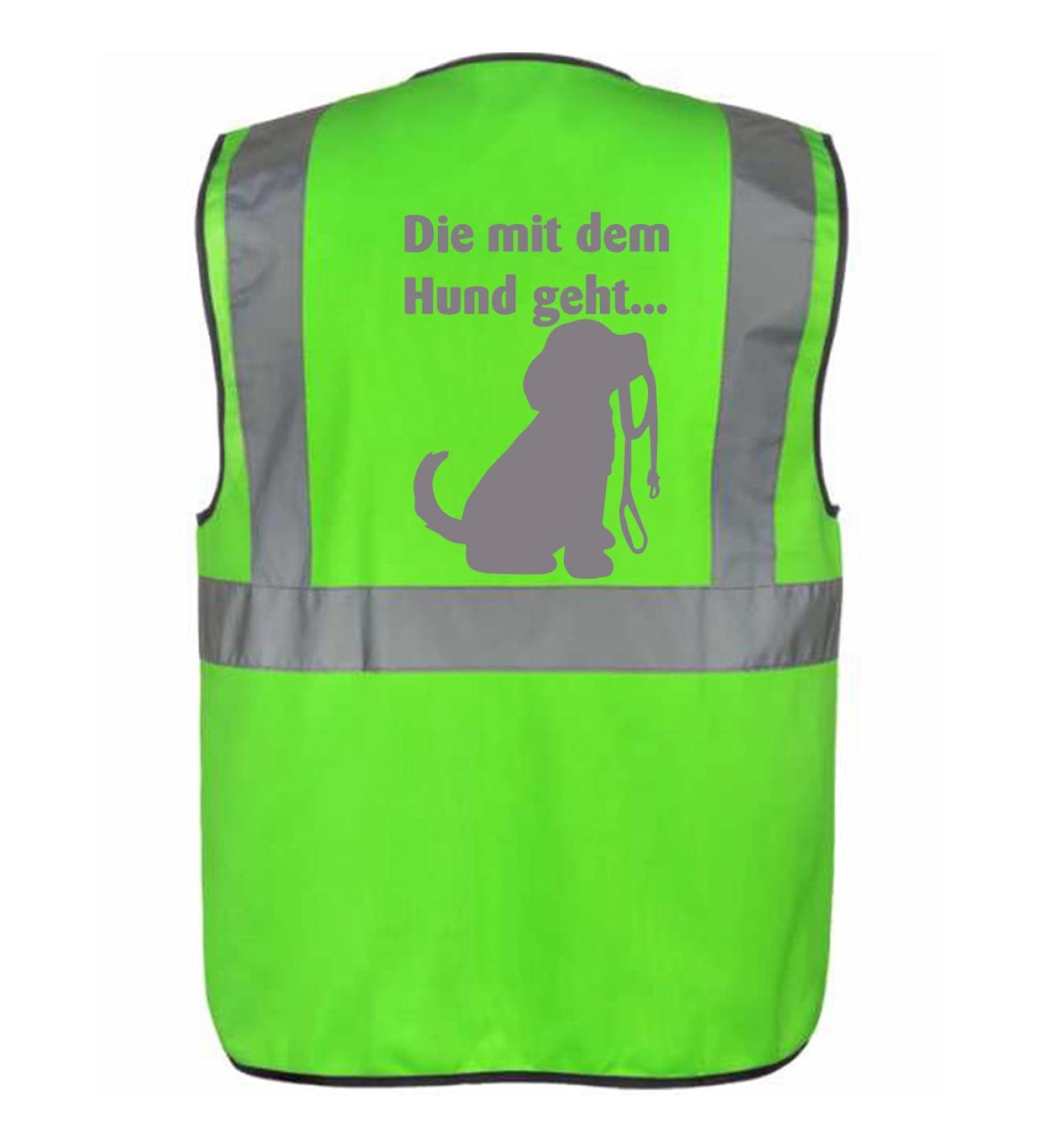 Funny Dog Owner Safety Vest - 'DIE mit dem Hund gehen' - Neon Green XXL | International Shipping - Buy Online on SooperMarket.com
