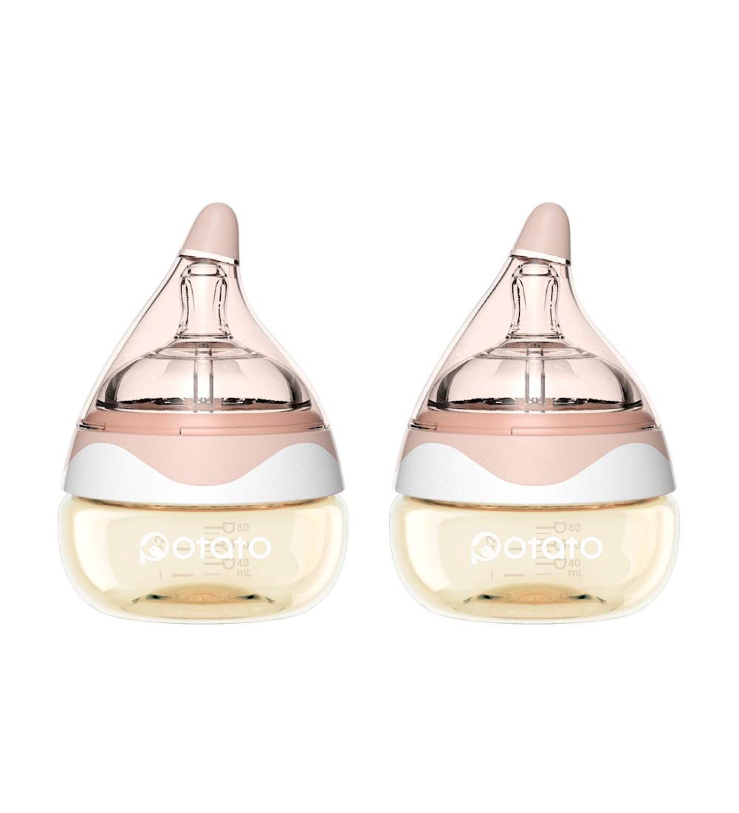 PPSU Anti Colic Newborn Baby Bottles - Wide Neck Breast-Like Nipple, Slow Flow - 2 Pack Pink (2.5 oz) - Ideal for Breastfeeding Toddlers - Buy Online on SooperMarket.com