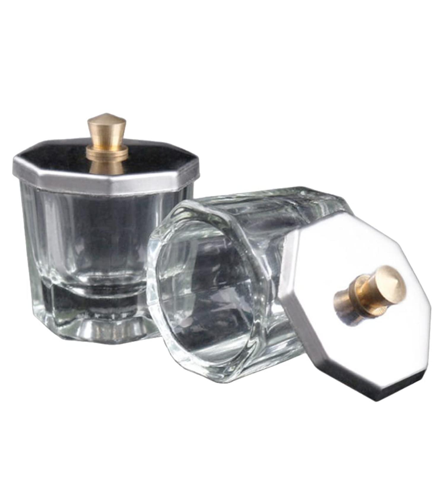 Nail Art Bowl Set - Crystal Glass with Stainless Steel Lid | 2pcs Nail Art Liquid Container & Tools for Perfect Nails - Buy Online on SooperMarket.com