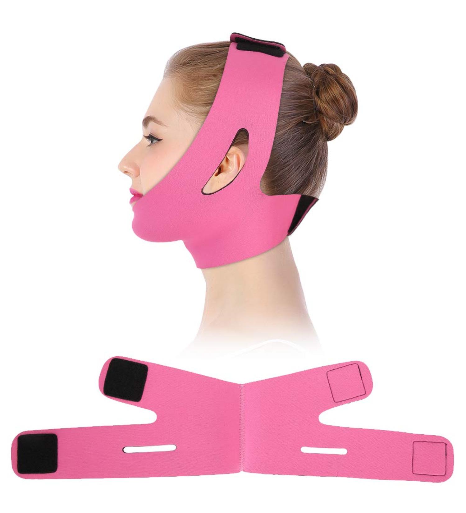 Face Slimming V Face Line Belt | Breathable Chin Lift Up Anti Wrinkle Sleep Strap - Red - Buy Online on SooperMarket.com