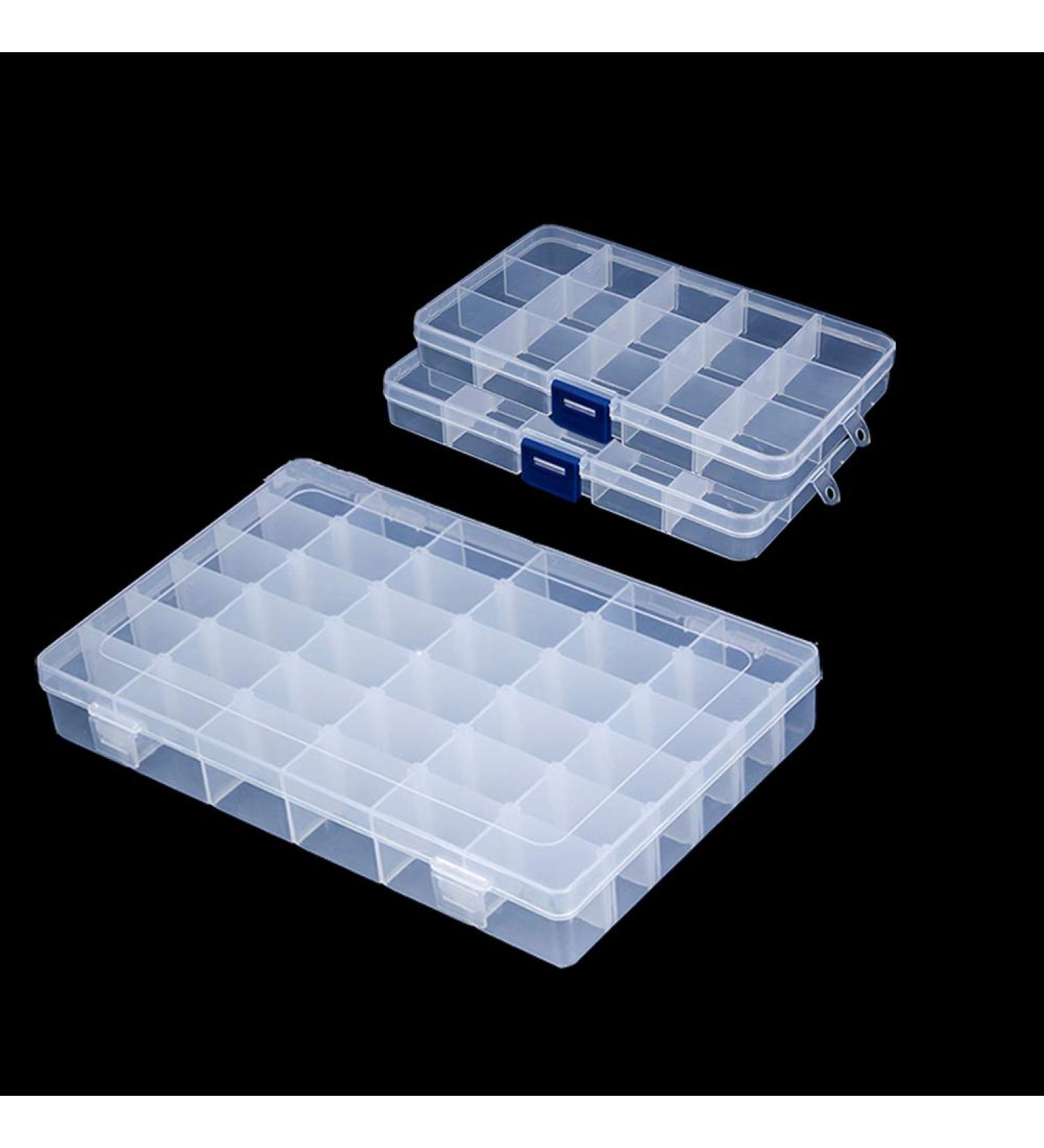 Snowkingdom Plastic Grid Box Storage Organizer Case - 3 Pack with Adjustable Dividers | 36 Grids + 2x15 Grids | Free Letter Stickers included - Buy Online on SooperMarket.com