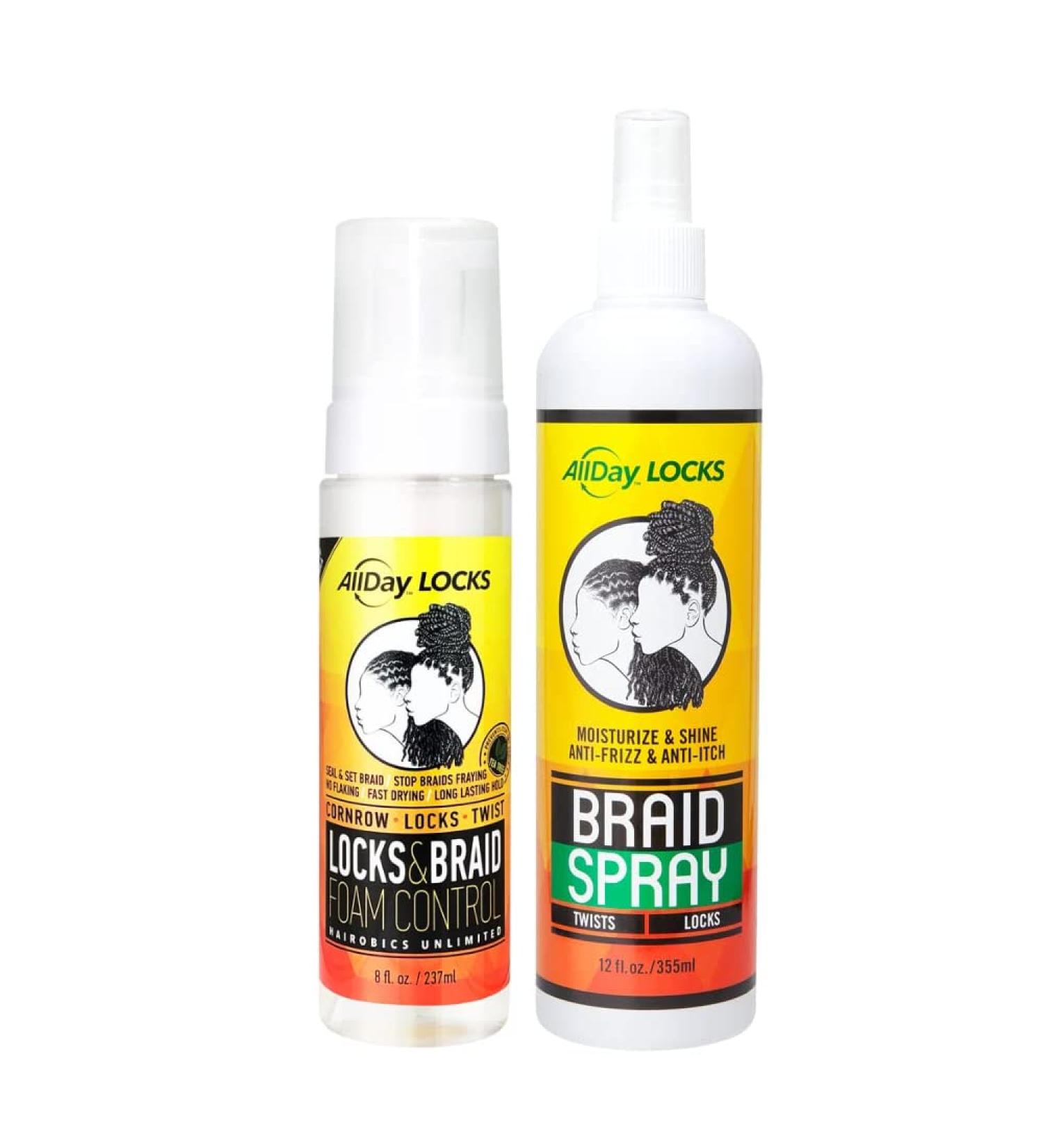 AllDay Locks Braid Foam (8 oz) & Braid Spray (12 oz) Bundle | Frizz Control Lightweight Easy to Apply | Sets & Revives Braids Locks Twists Cornrows - Buy Online on SooperMarket.com