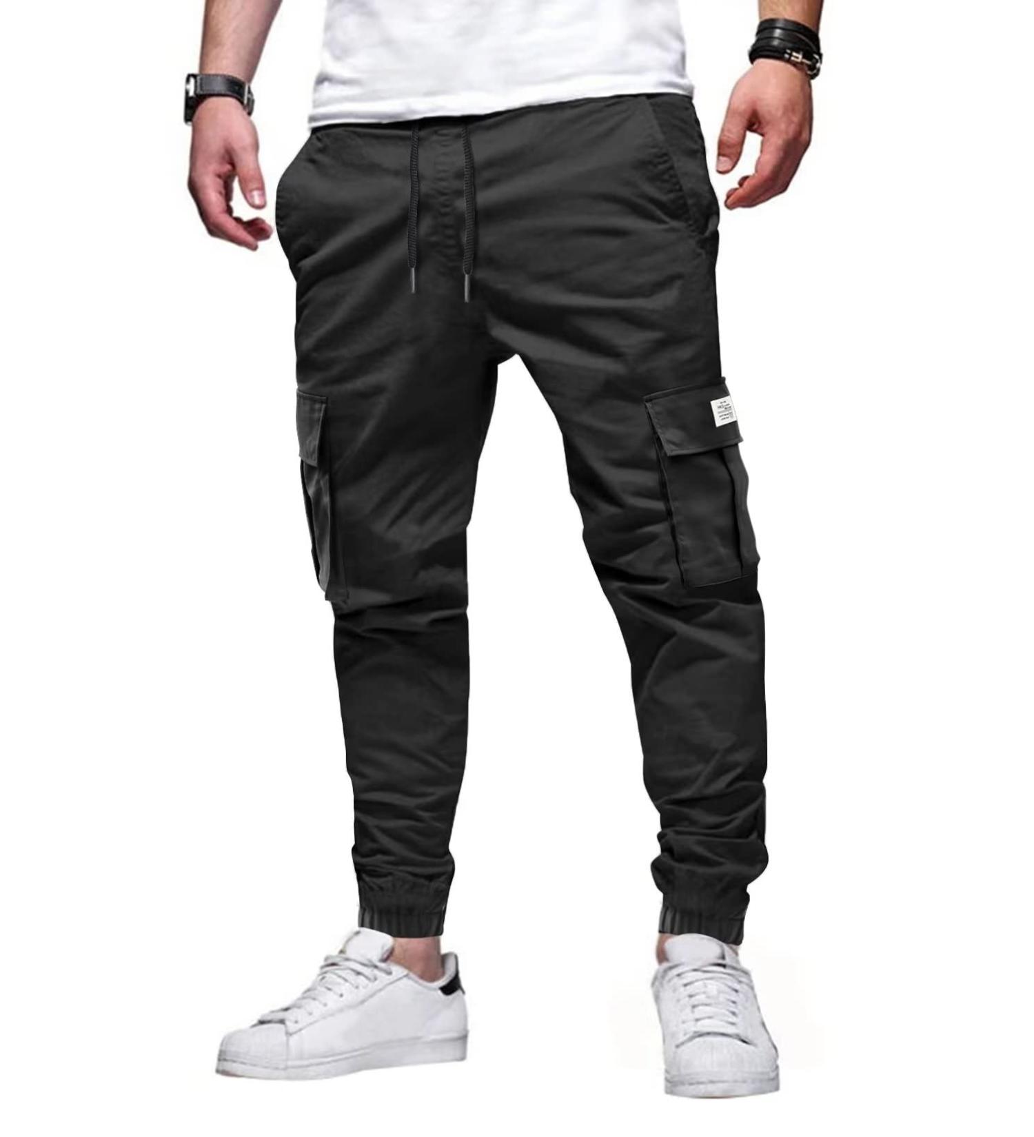 Elegancity Men's Cargo Trousers - Casual Work Pants with Drawstring Waist | Regular Fit Sweatpants with Pockets (Size 38-46) - 34 A-Black - Buy Online on SooperMarket.com