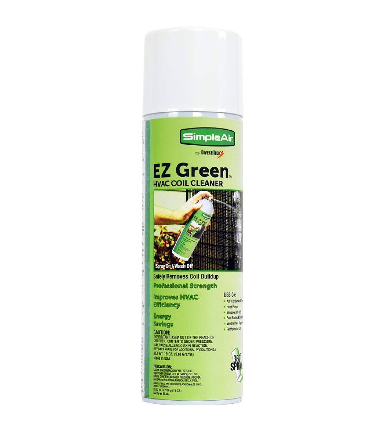 EZGA EZ Green Biodegradable HVAC and Air Conditioner Coil Cleaner Foam Aerosol Spray 360 Degree Nozzle 19 fl. oz Clear