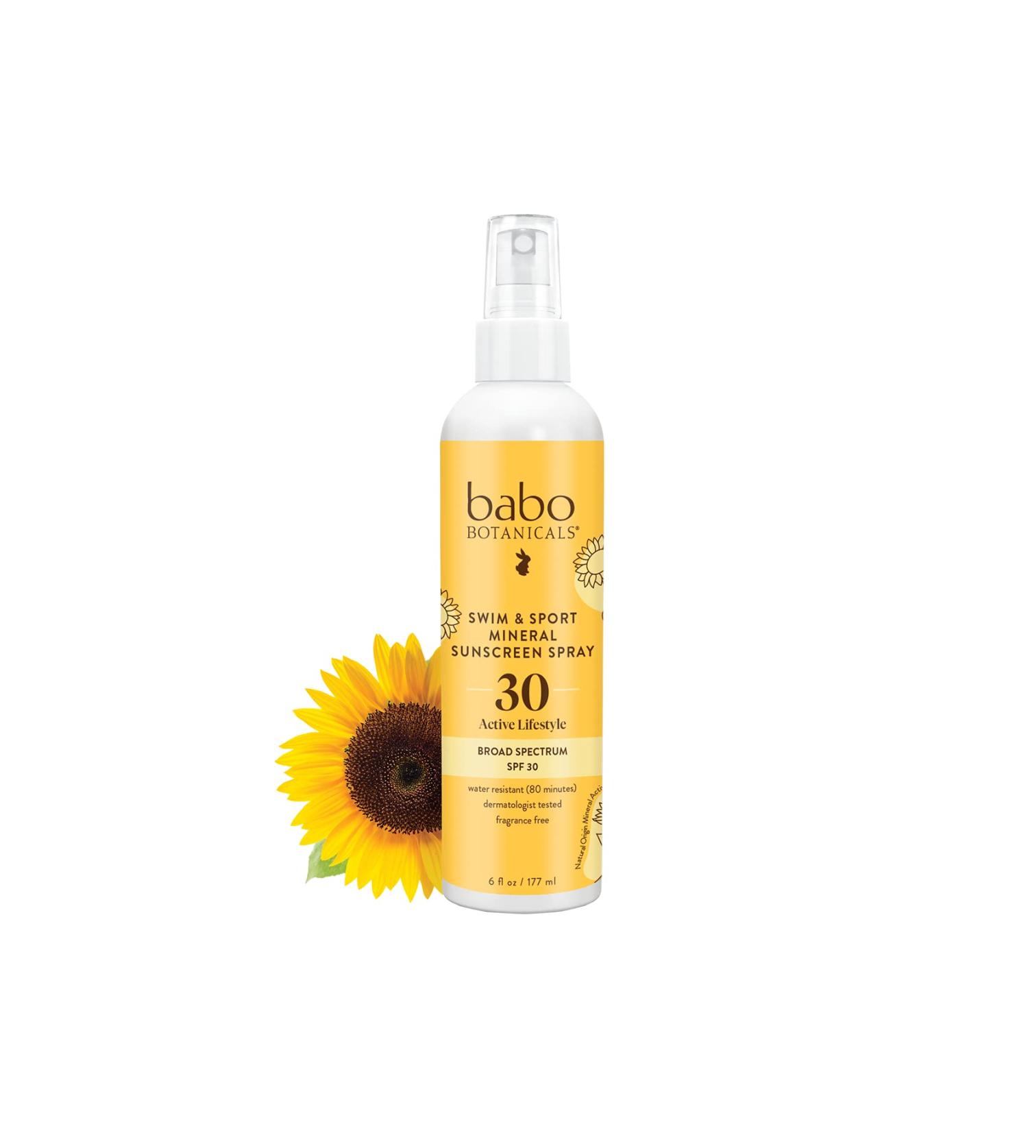 Babo Botanicals Swim & Sport Mineral Sunscreen Spray SPF 30 with Natural Zinc Oxide | Face & Body | Dermatologist Tested, Cruelty-Free | 2 oz - Buy Online on SooperMarket.com