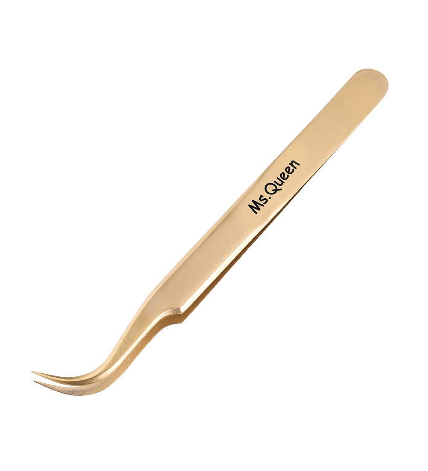 Ms. Queen Golden Curved Tweezers Set for 2D-6D Volume & Individual False Lashes - Precision Tweezers with PU Storage Case - Buy Online on SooperMarket.com