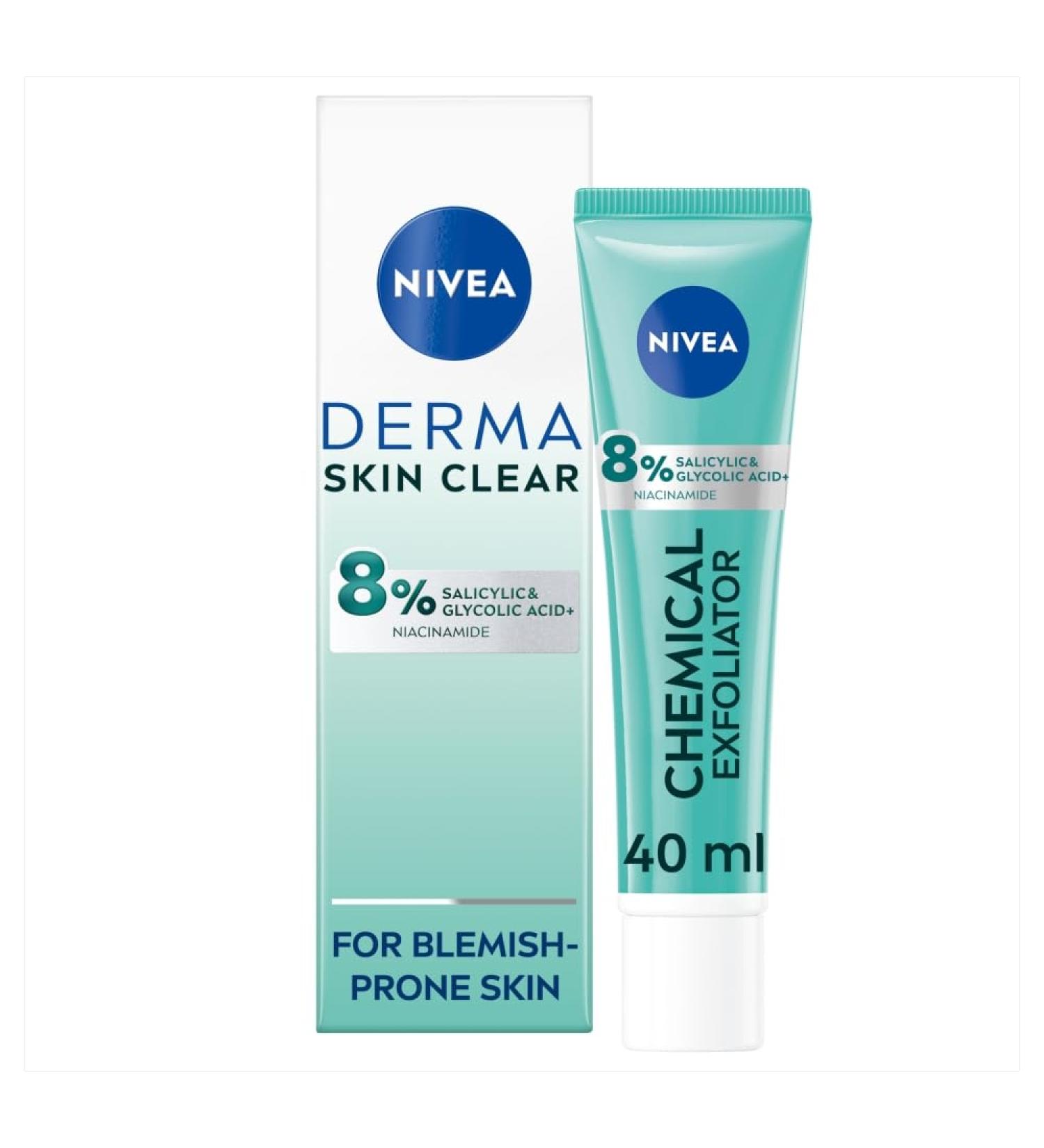 NIVEA Derma Skin Clear Chemical Exfoliator (40ml) with Salicylic Acid, Glycolic Acid, and Niacinamide - Blemish Prevention for Acne-Prone Skin - Buy Online on SooperMarket.com