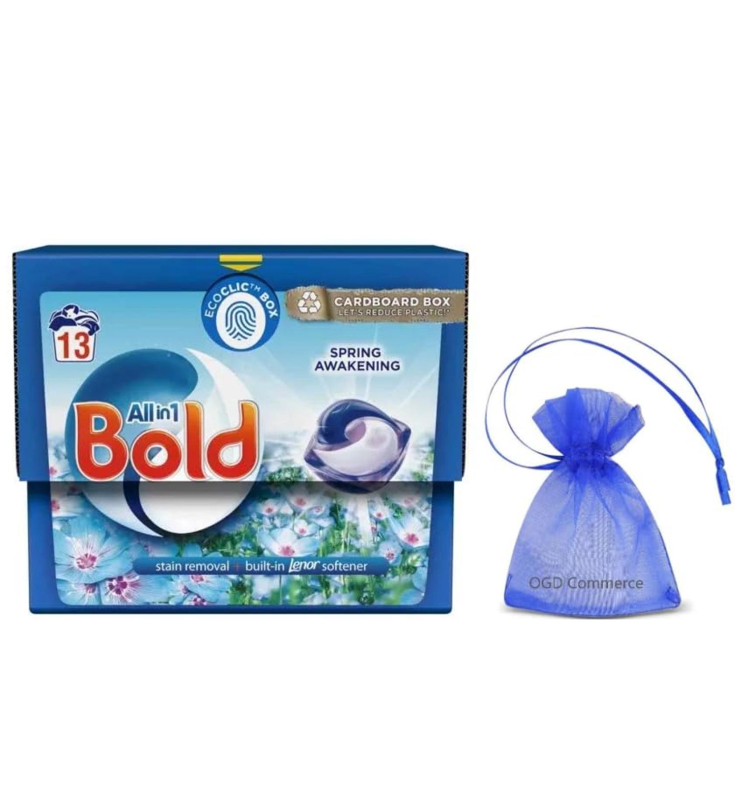 Bold All-in-1 Pods Laundry Washing Capsules 13capsules Built in Lenor Softener Spring Awakening Scent 1Pk + Our Gift for You: Organza Small Bag Spring Awakening 13 count (Pack of 1) - Buy Online on SooperMarket.com