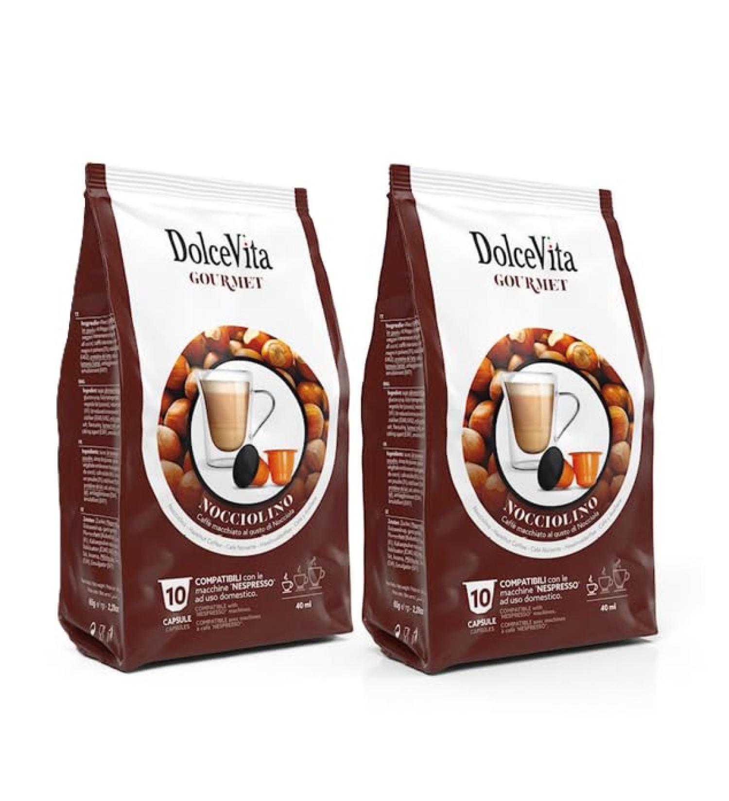 Dolce Vita Nespresso Compatible Pods Italian Hazelnut Coffee. Fusion of Rich Nutty Bliss and Classic Latte Flavour. Your Perfect Afternoon Escape! 20 capsules - Buy Online on SooperMarket.com