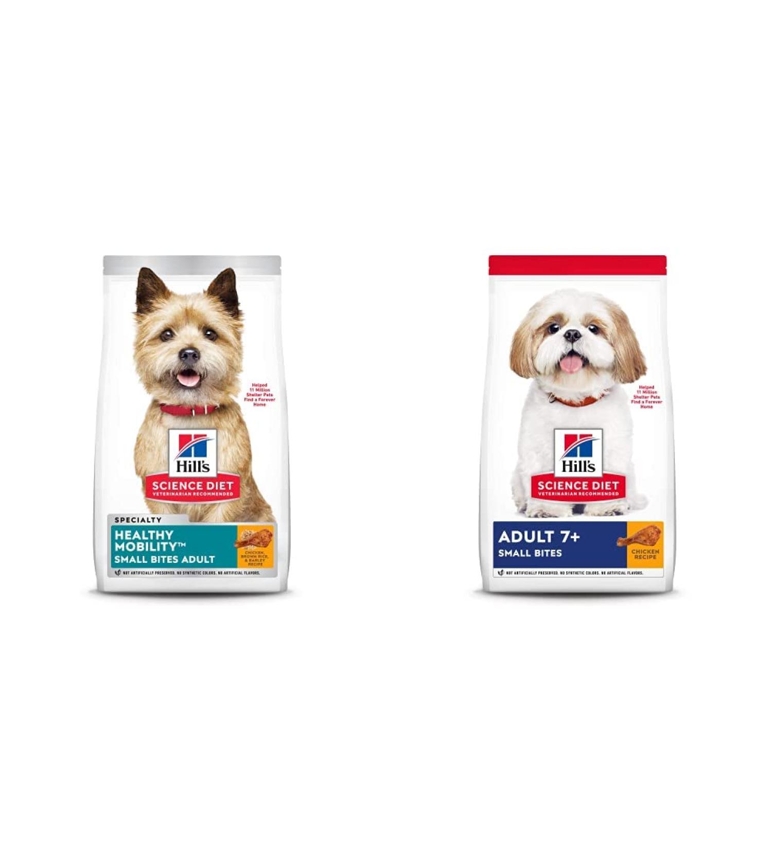 Hill's Science Diet Adult Healthy Mobility Small Bites Dry Dog Food 4 lb Bag & Senior 7+ Small Bites Dry Dog Food Chicken Meal Barley & Brown Rice Recipe 5 lb Bag - Buy Online on SooperMarket.com