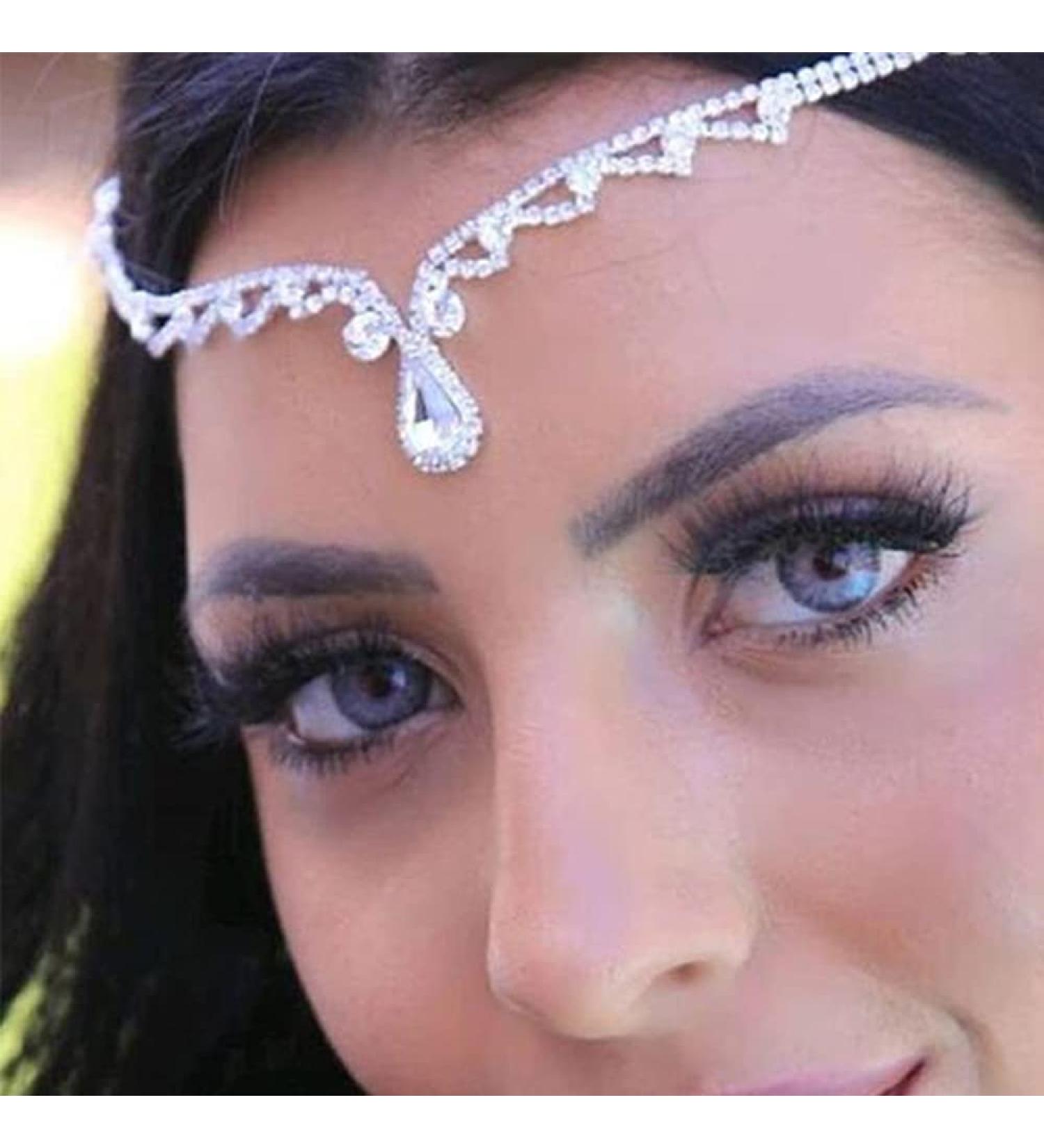 Chargances Bridal Rhinestone Forehead Head Chain Clip - Wedding Crystal Teardrop Headband for Women and Girls (Silver) - Buy Online on SooperMarket.com