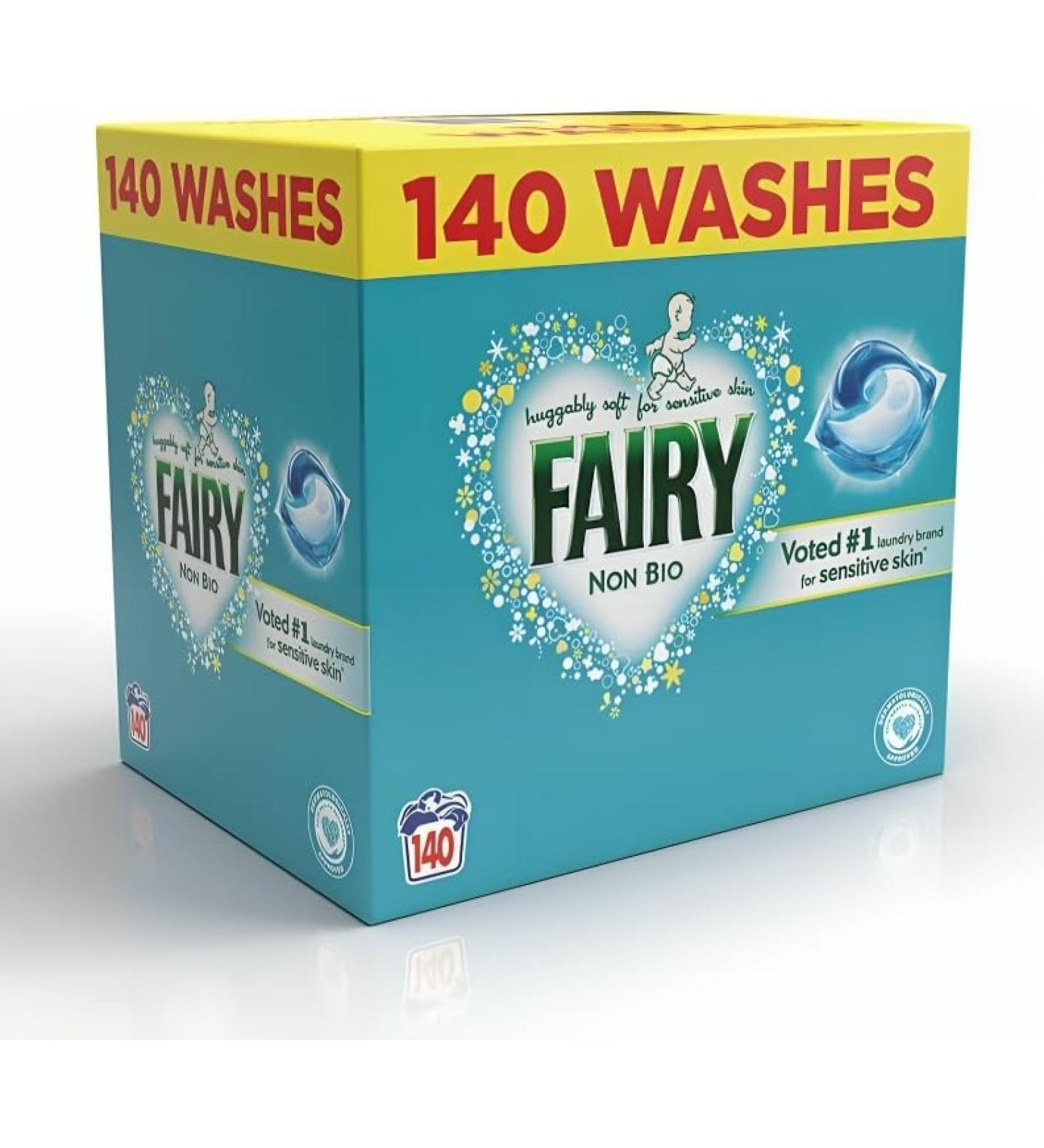 Fairy Non Bio Pods Laundry Detergent Washing Liquid Pods/Capsules 140 Washes (70 X 2) Huggably Soft for Sensitive Skin - Savers Pack