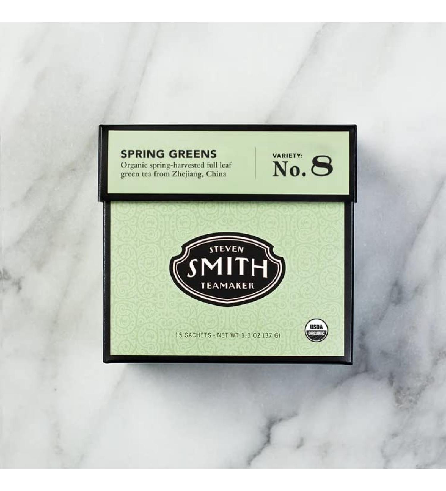 Smith Teamaker Spring Greens No. 8 | Caffeinated Full Leaf Green Tea | 15 Sachets (1.3oz each) - Buy Online on SooperMarket.com