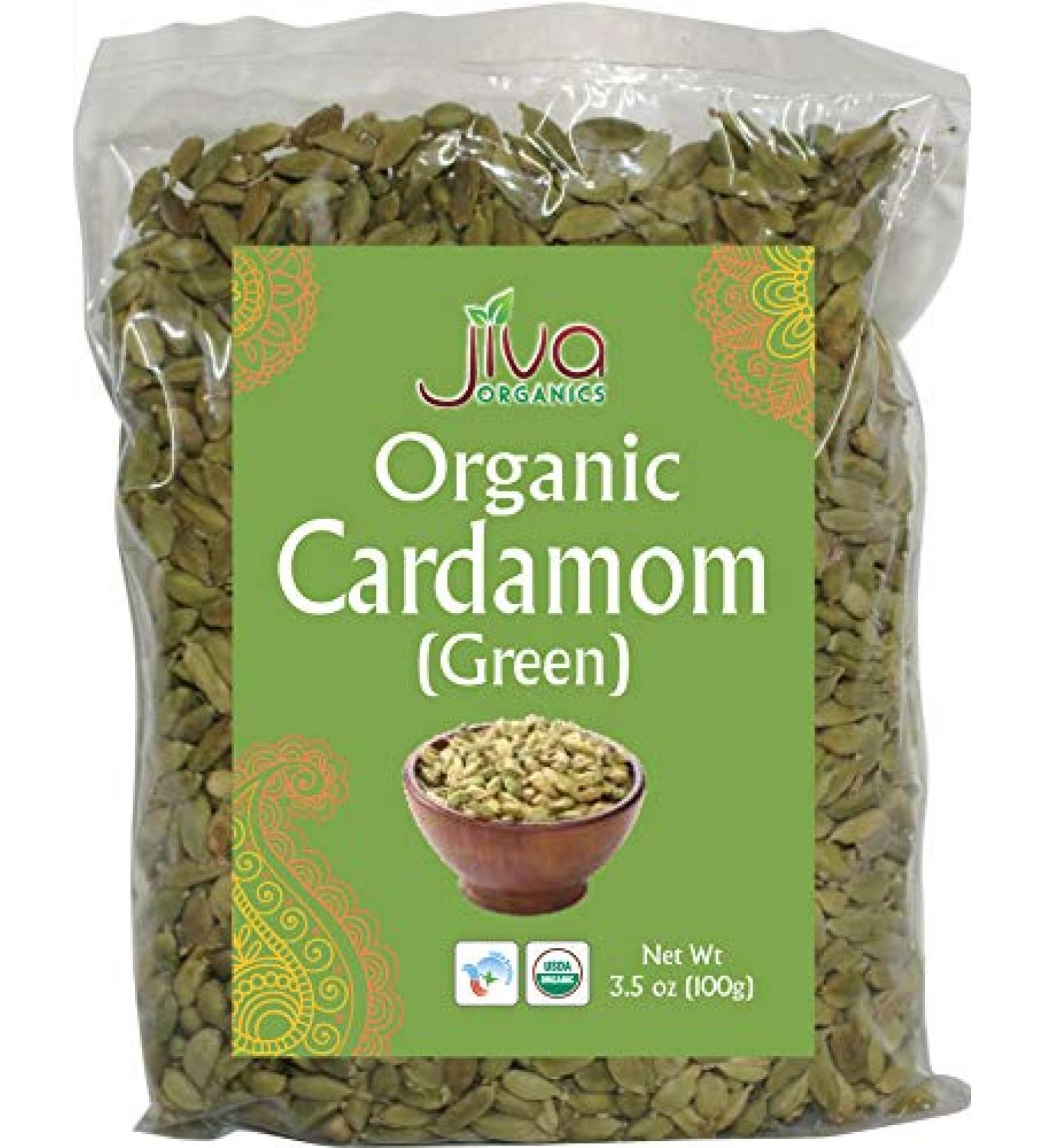 Jiva Organic Green Cardamom Pods Whole - Non-GMO - Premium Quality - 3.5 oz Bag - Buy Online on SooperMarket.com