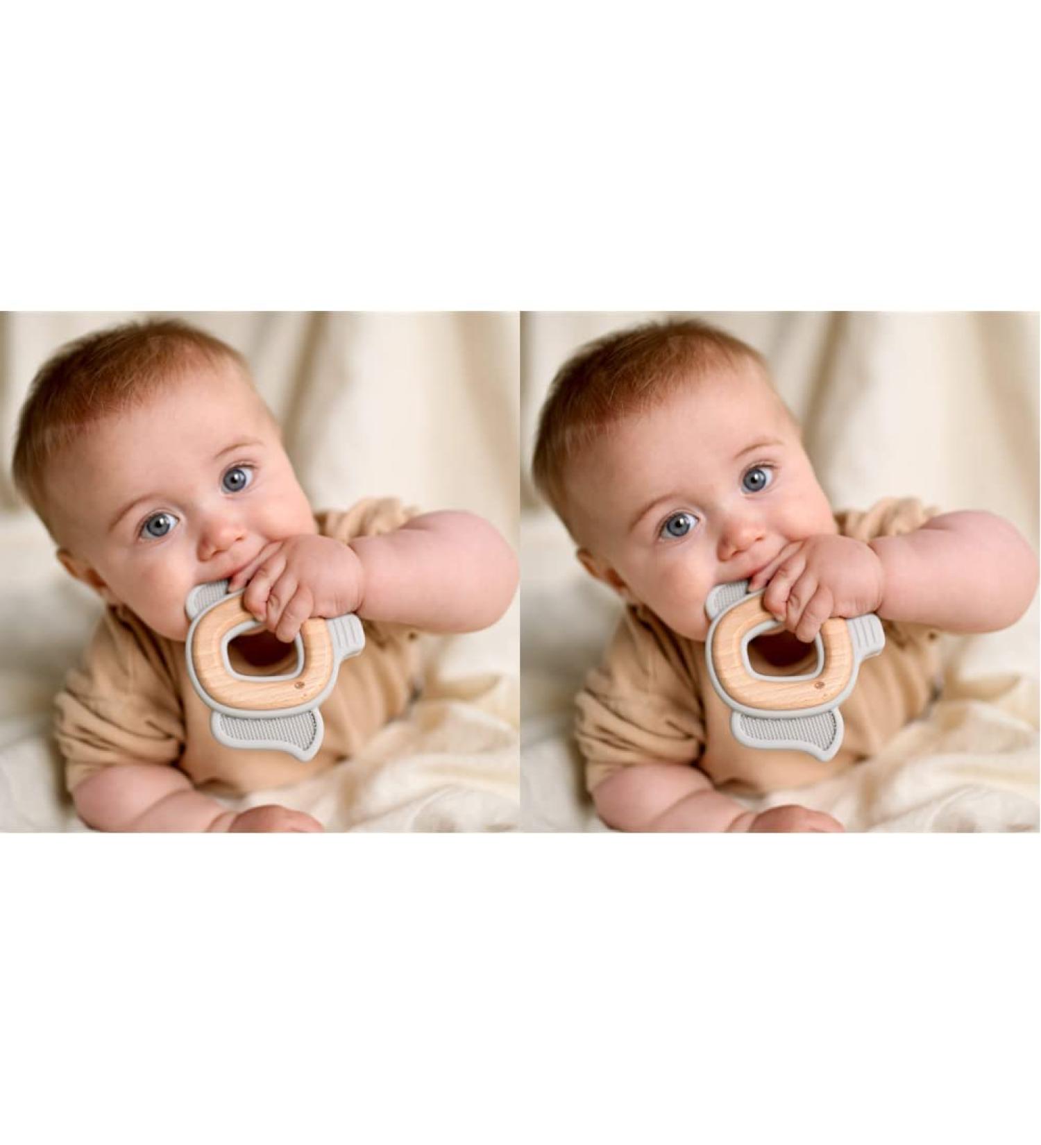 Nuby Natural Wood & Silicone Teether Elephant (80802) 3M+ Gray - Pack of 2 - Buy Online on SooperMarket.com