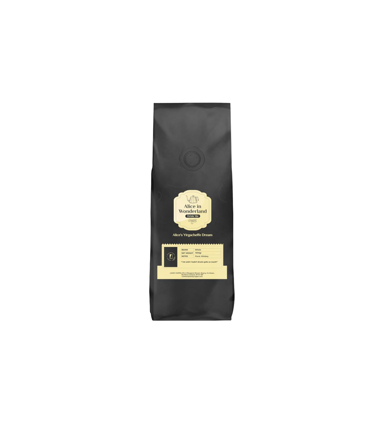Lucky Cuppa's "Drink Me Potion" Alice's Yirgacheffe Dream - Light Roast Whole Coffee Beans - Ethiopian Coffee Beans - Single Origin - Alice in Wonderland Gifts for Women - 1kg - Buy Online on SooperMarket.com