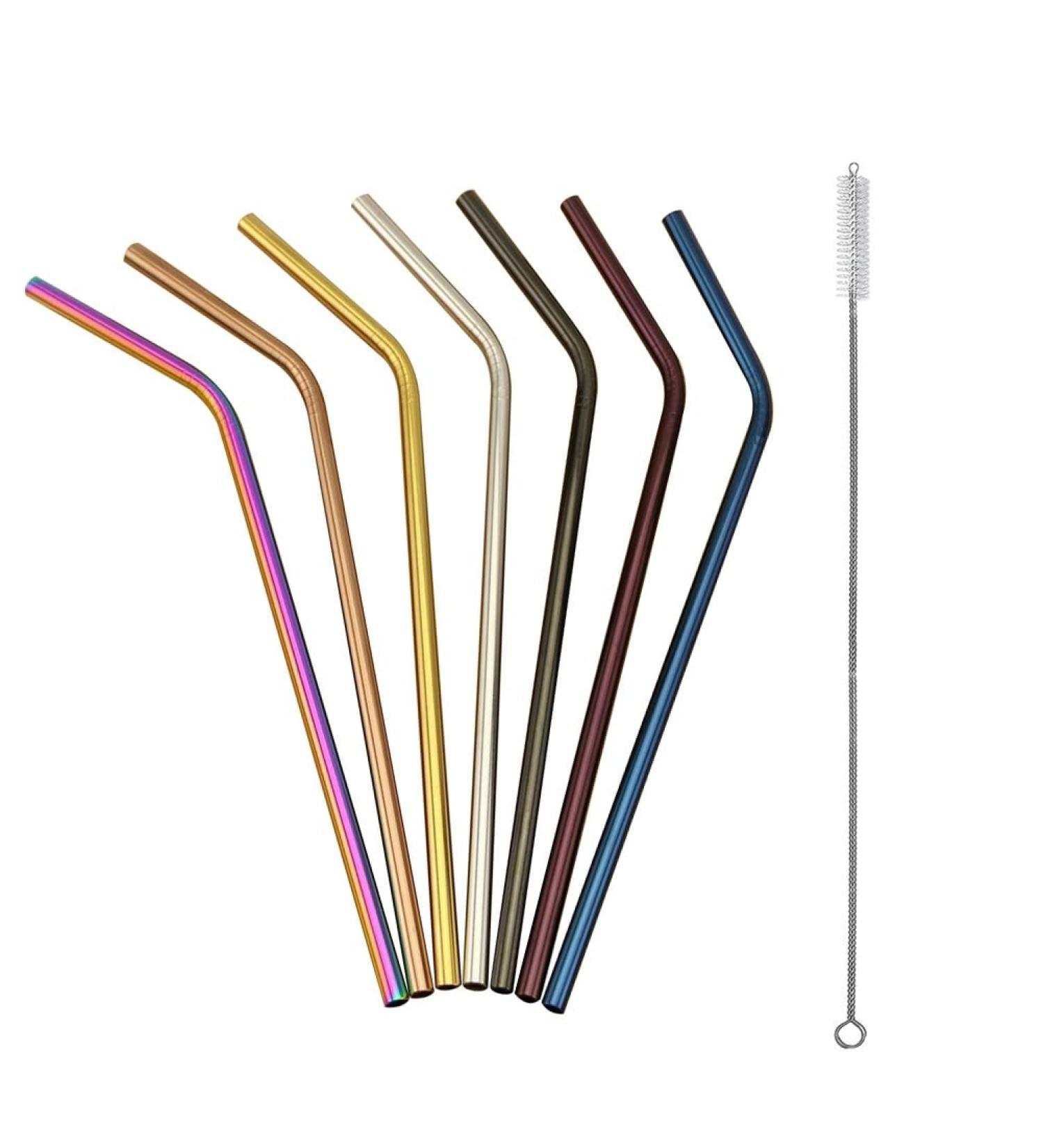 Knadgbft 7Pcs 300mm Stainless Steel Straws Metal Colors Fits 40 Oz Reusable Ecofriendly Plus Cleaning Brush - Buy Online on SooperMarket.com